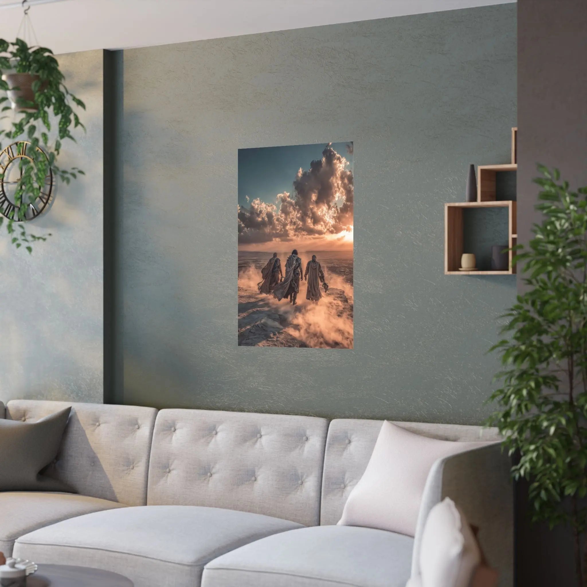 Desert Wanderers Satin Poster – Cinematic Sunset Adventure Wall Art Printify