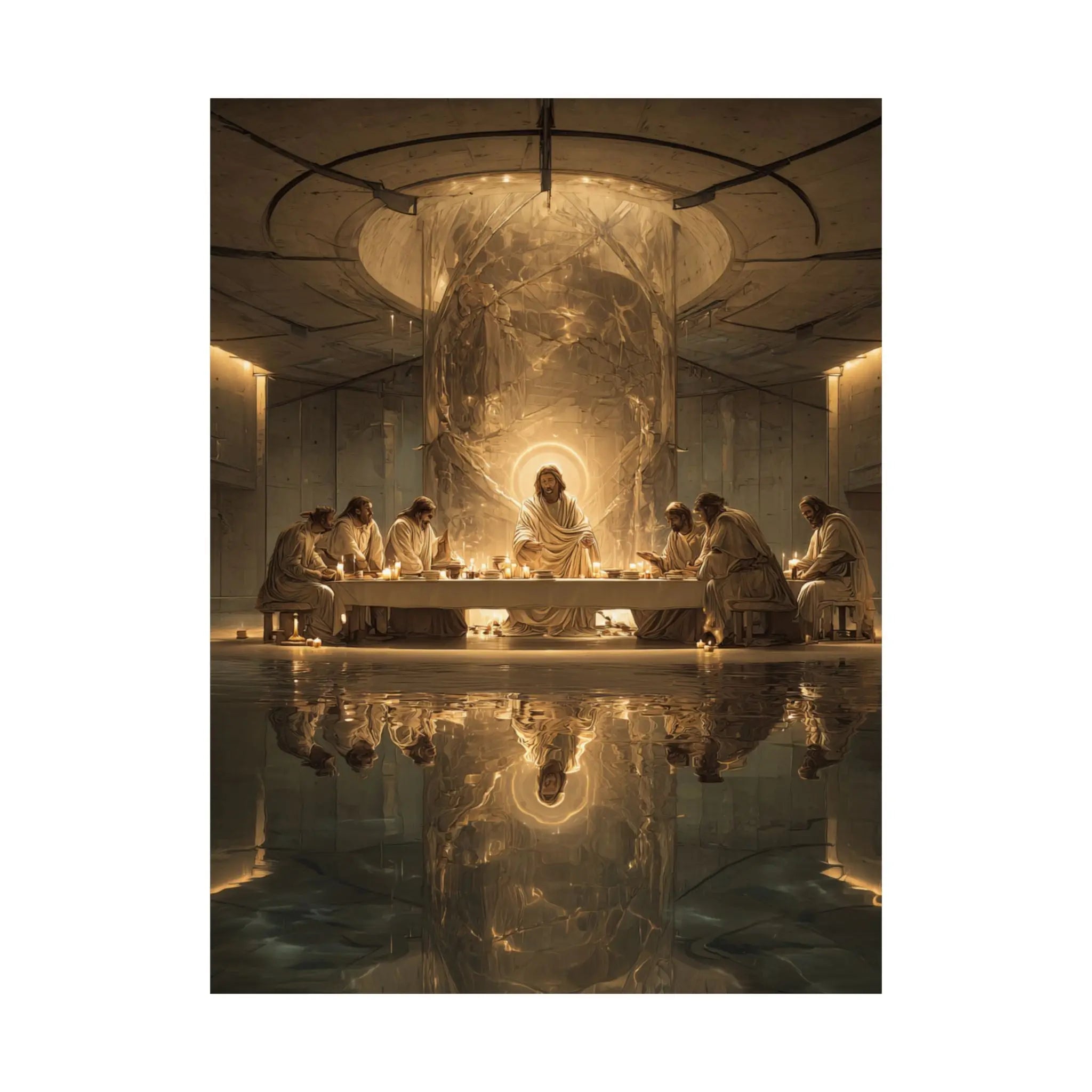 Satin Poster — Golden Last Supper Reflection Art Print (210gsm) Printify