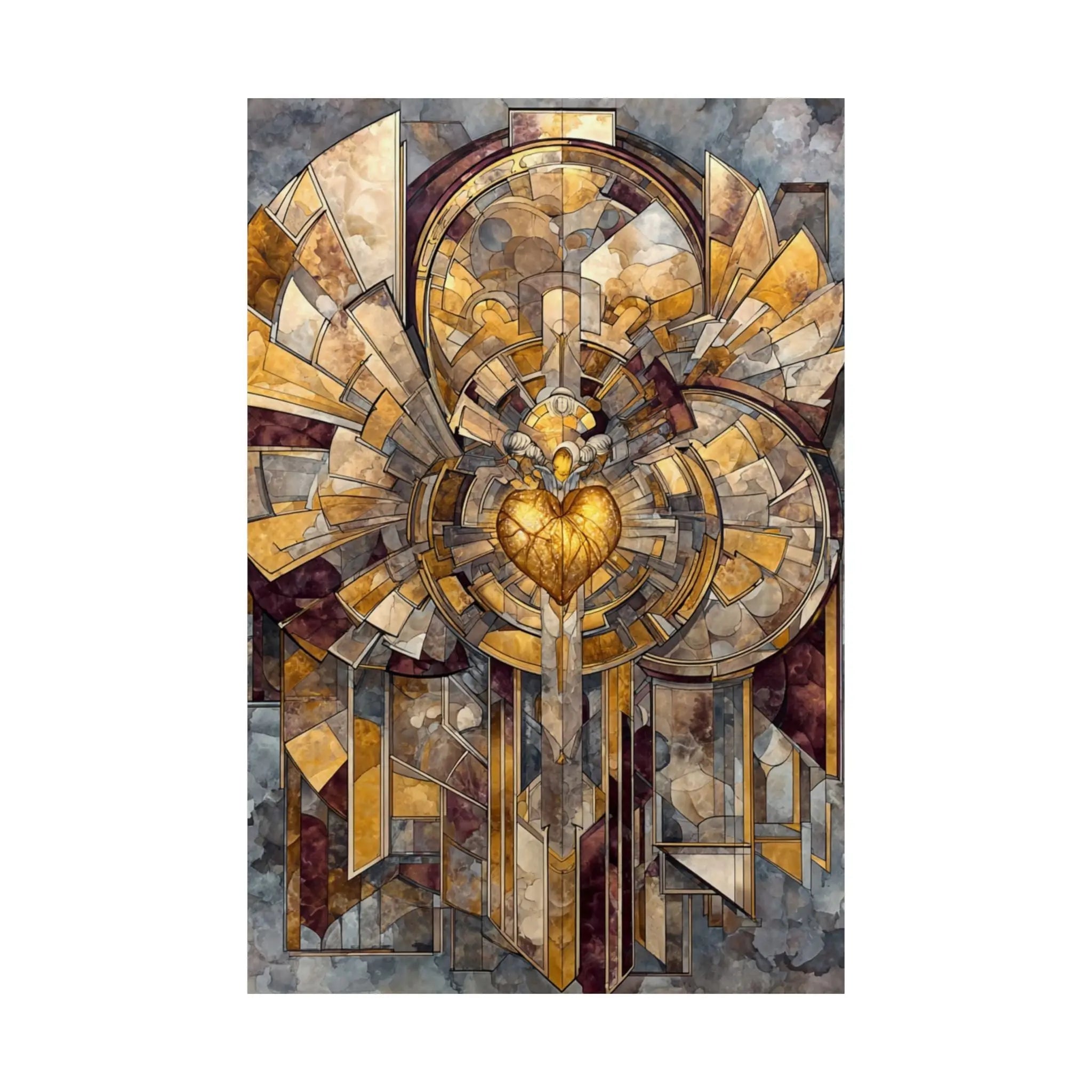Satin Poster — Golden Sacred Heart Stained-Glass Art Print Printify