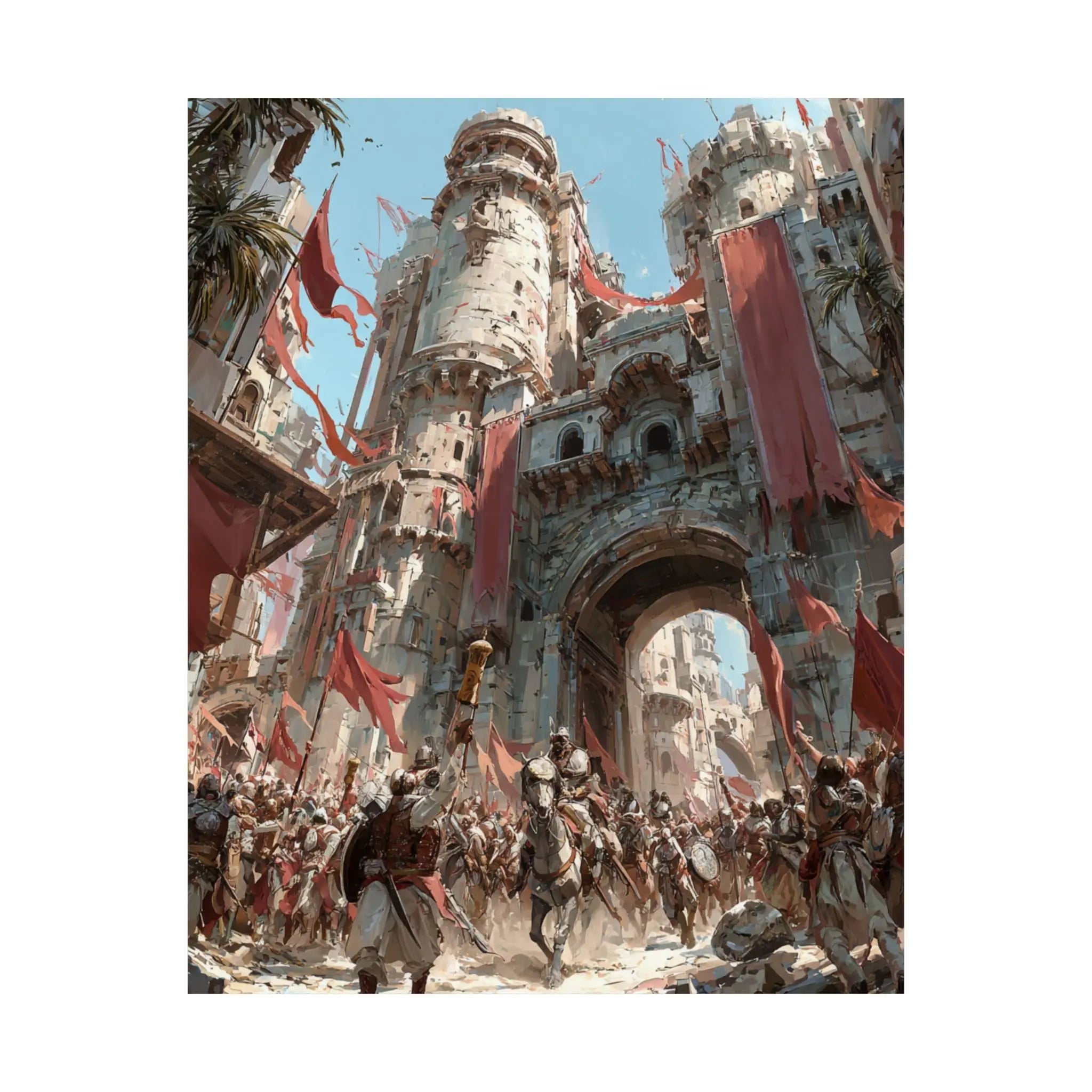 Medieval City Gates Satin Poster — Epic Castle Battle Art Print (210gsm) Printify