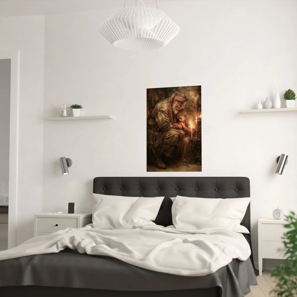 Satin Poster — Warm Rustic Nativity Scene Art Print Printify