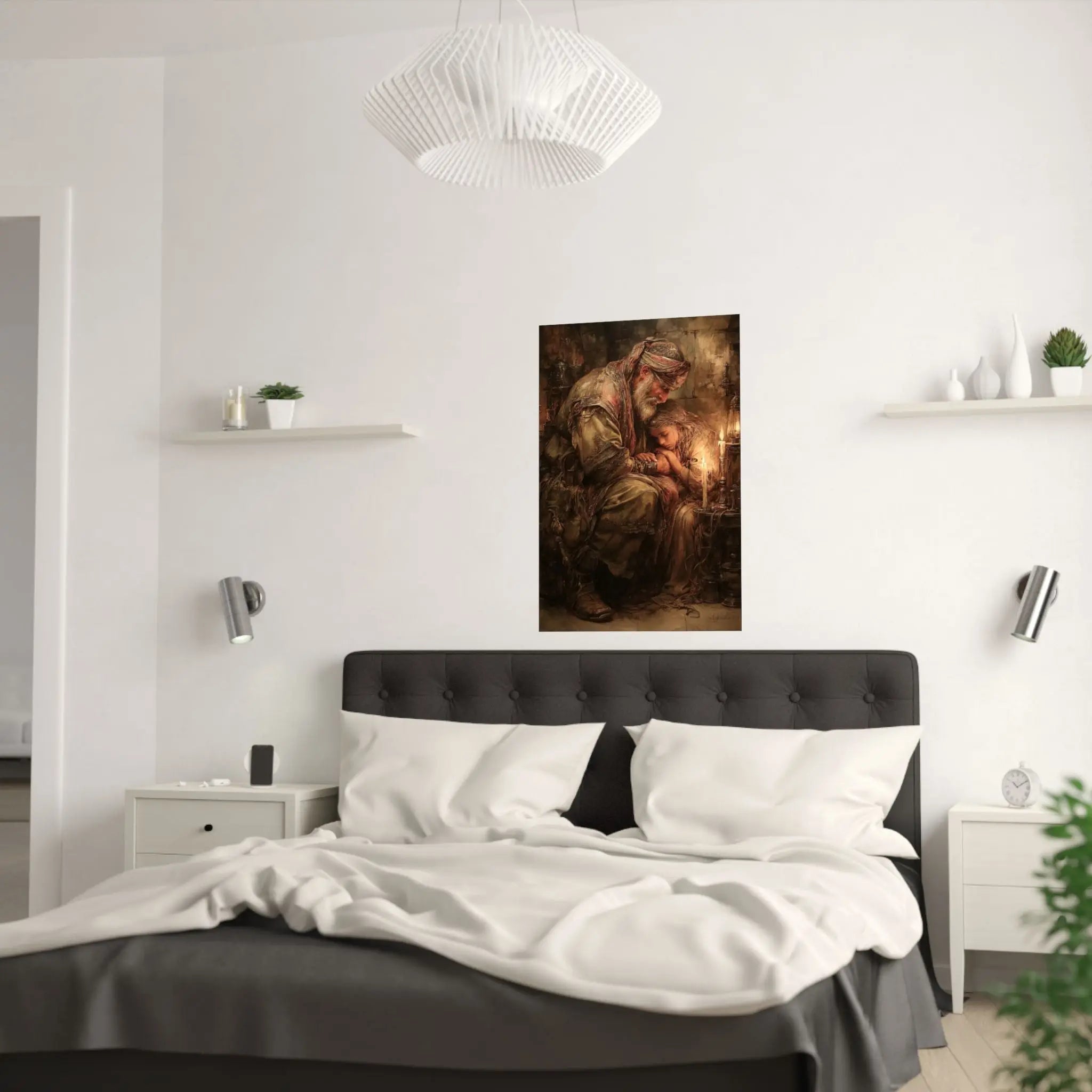 Satin Poster — Warm Rustic Nativity Scene Art Print Printify