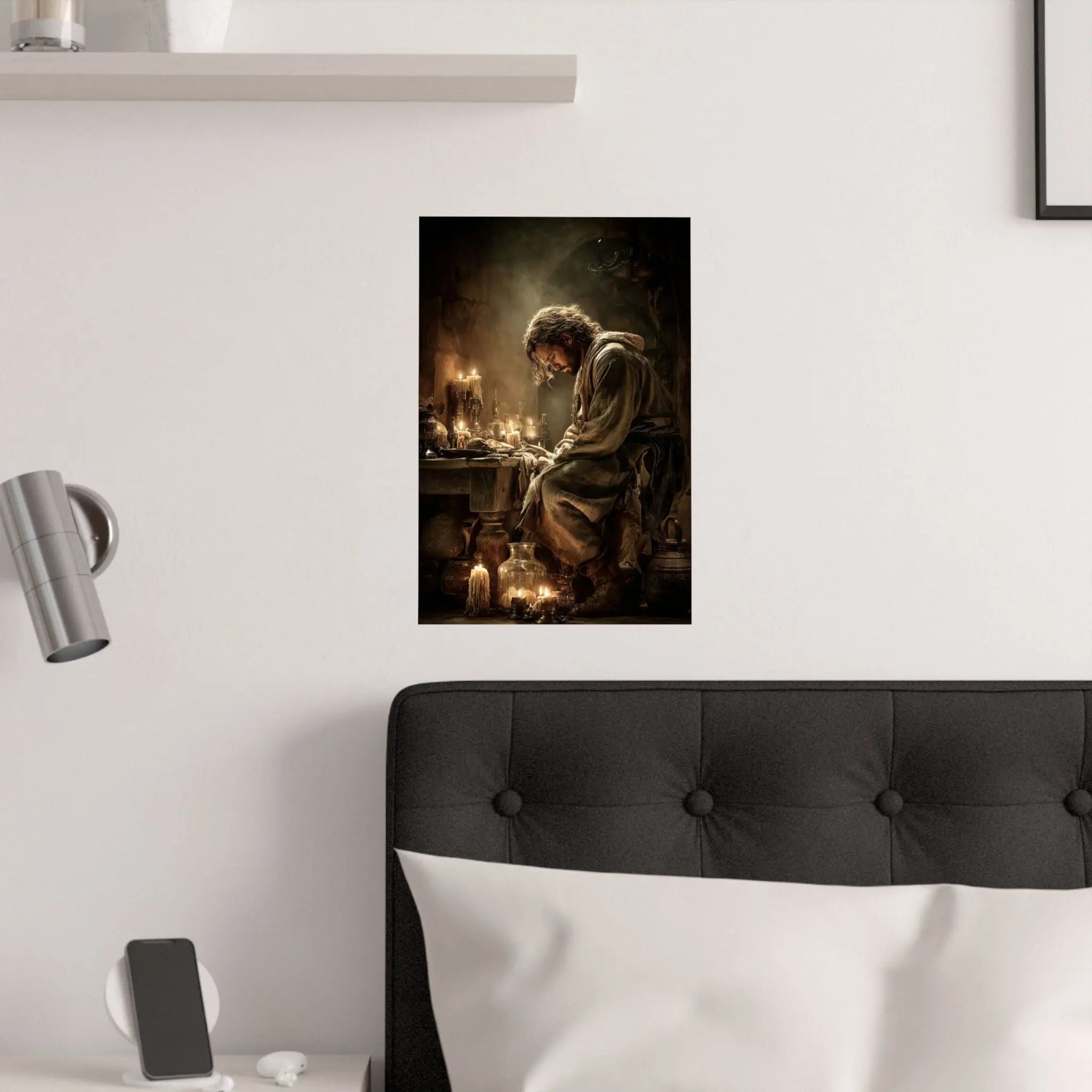 Satin Poster — Candlelit Jesus Prayer Art Print (210gsm) Printify