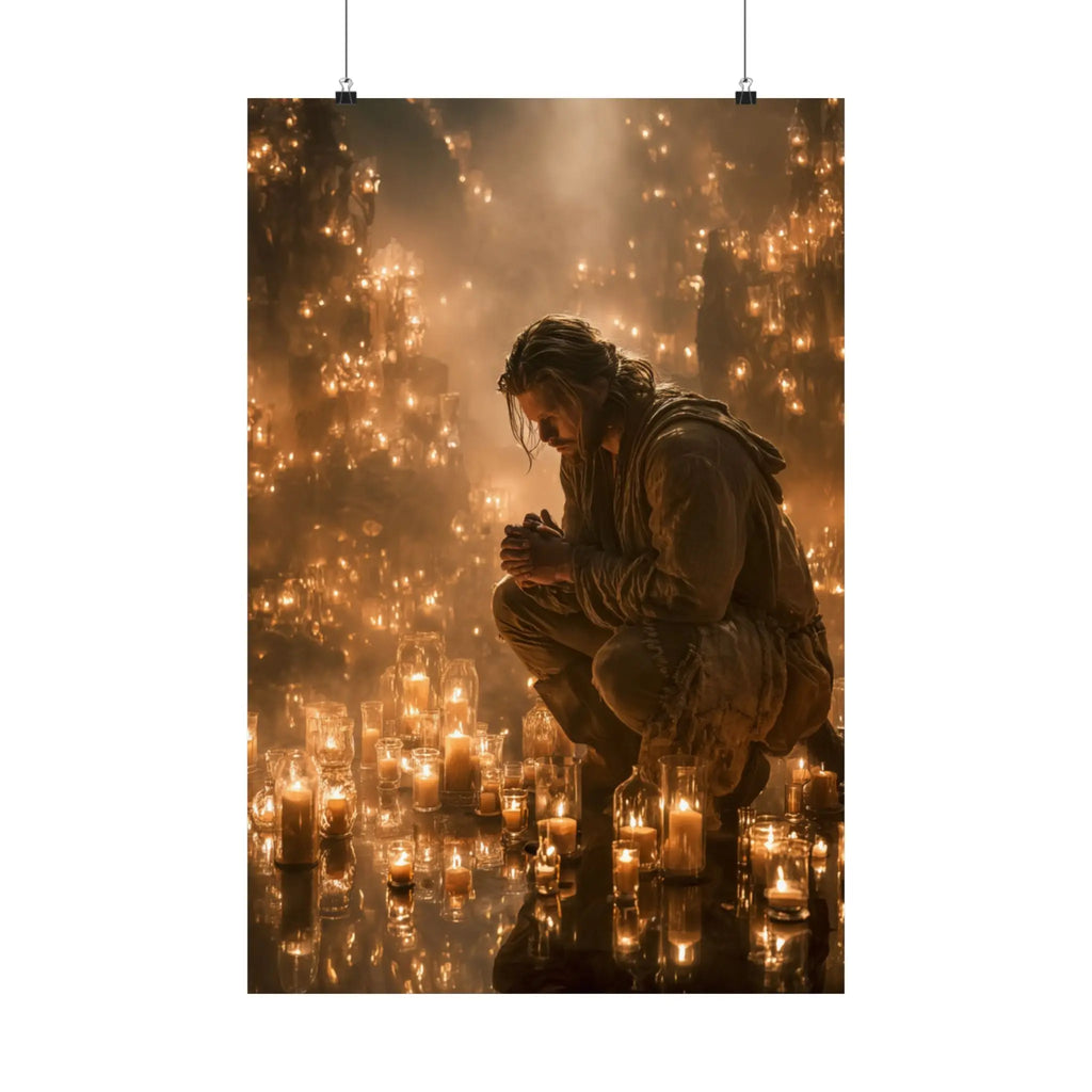 Satin Poster — Reflective Candlelight Prayer Wall Art Printify