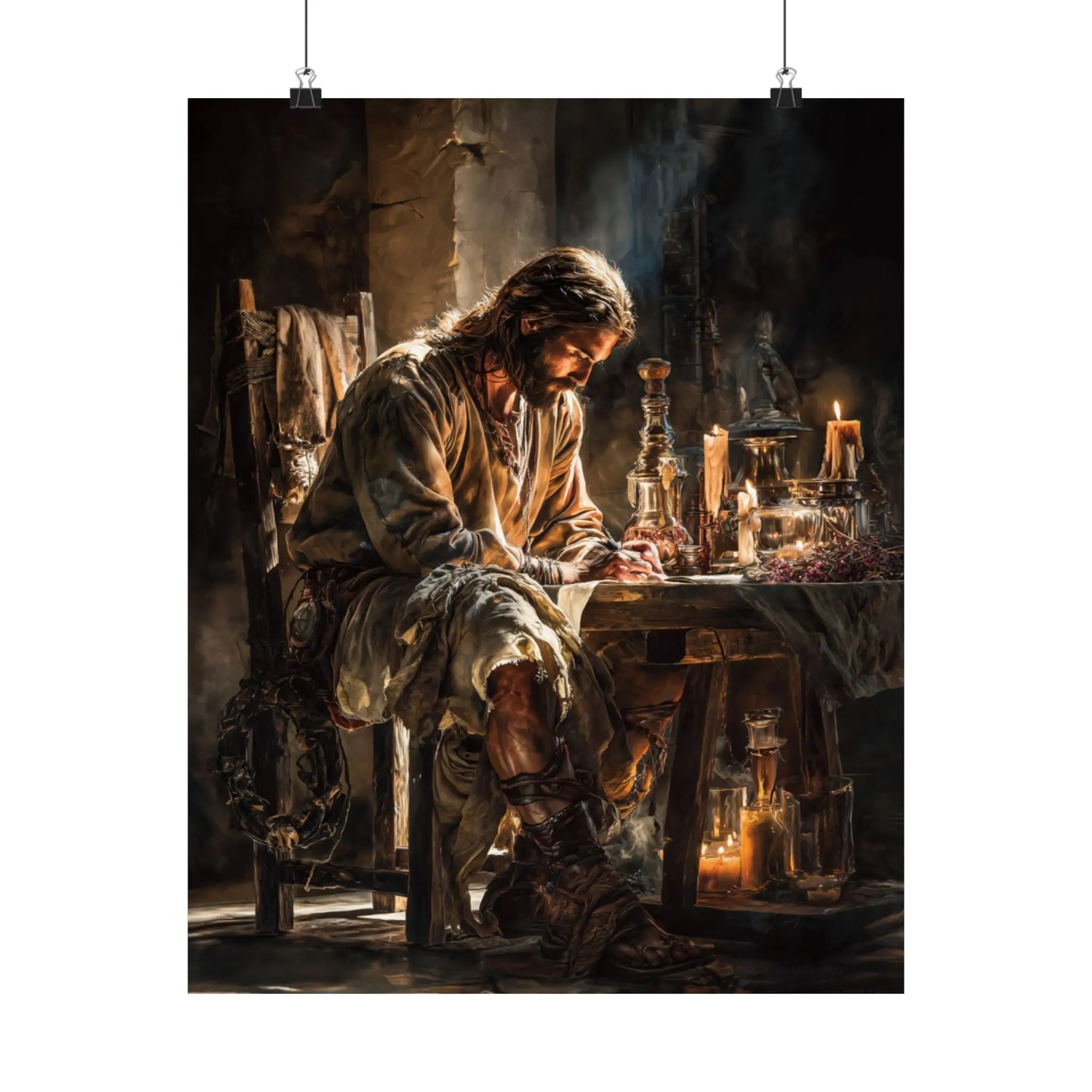 Satin Poster — Reflective Jesus Prayer Scene Artwork (210gsm) Printify