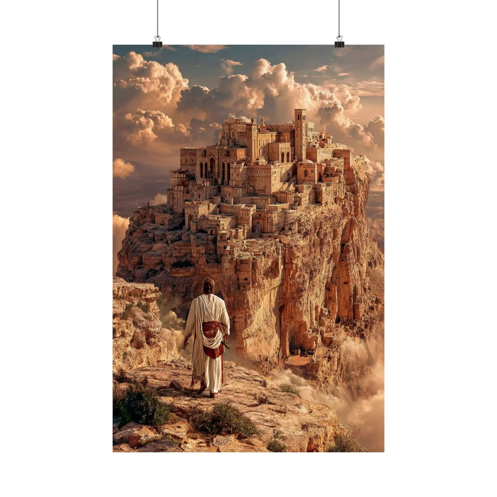 Satin Poster — Pilgrim Journey to Ancient Cliff City (210gsm) Printify
