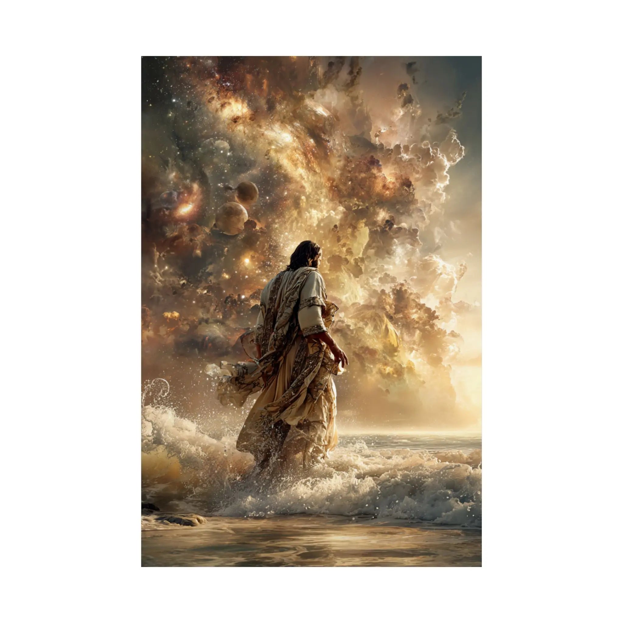 Religious Jesus Walking on Water Satin Poster — Inspirational Christian Wall Art (210gsm) Printify