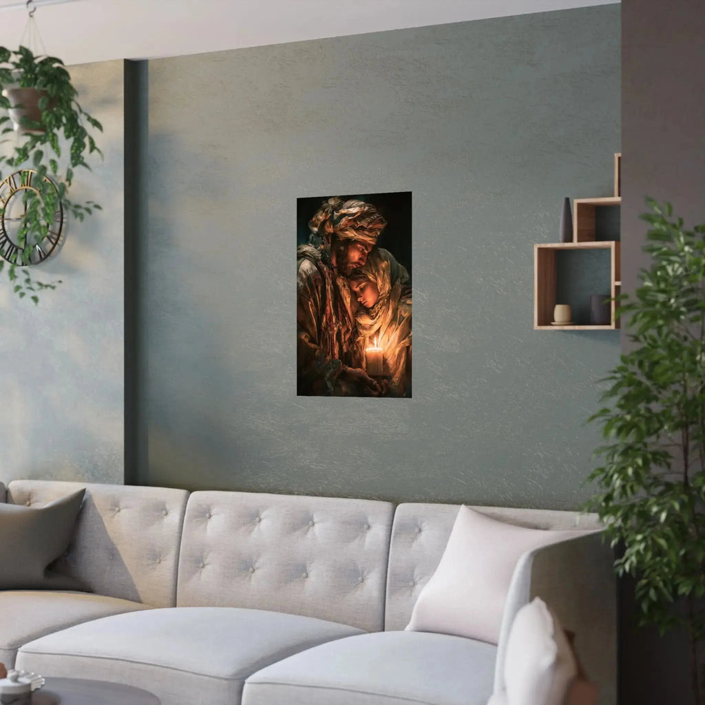 Satin Poster — Warm Candlelit Nativity Portrait (210gsm) Printify