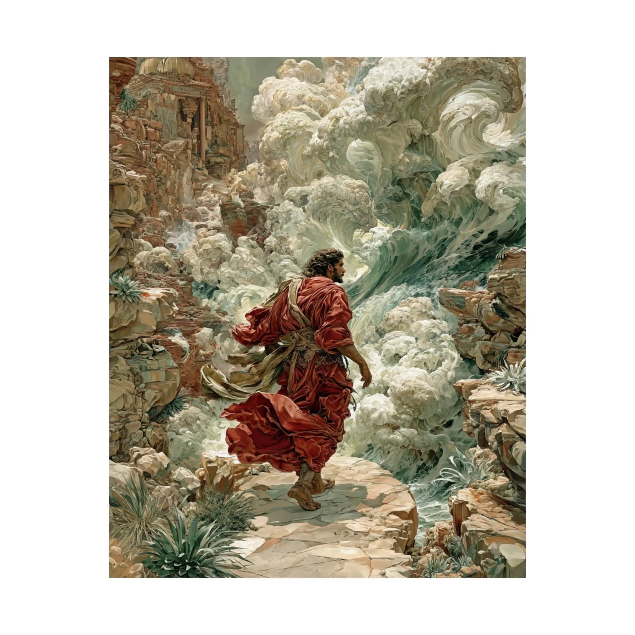 Satin Poster – Dramatic Biblical Parting of the Red Sea Art Print Printify