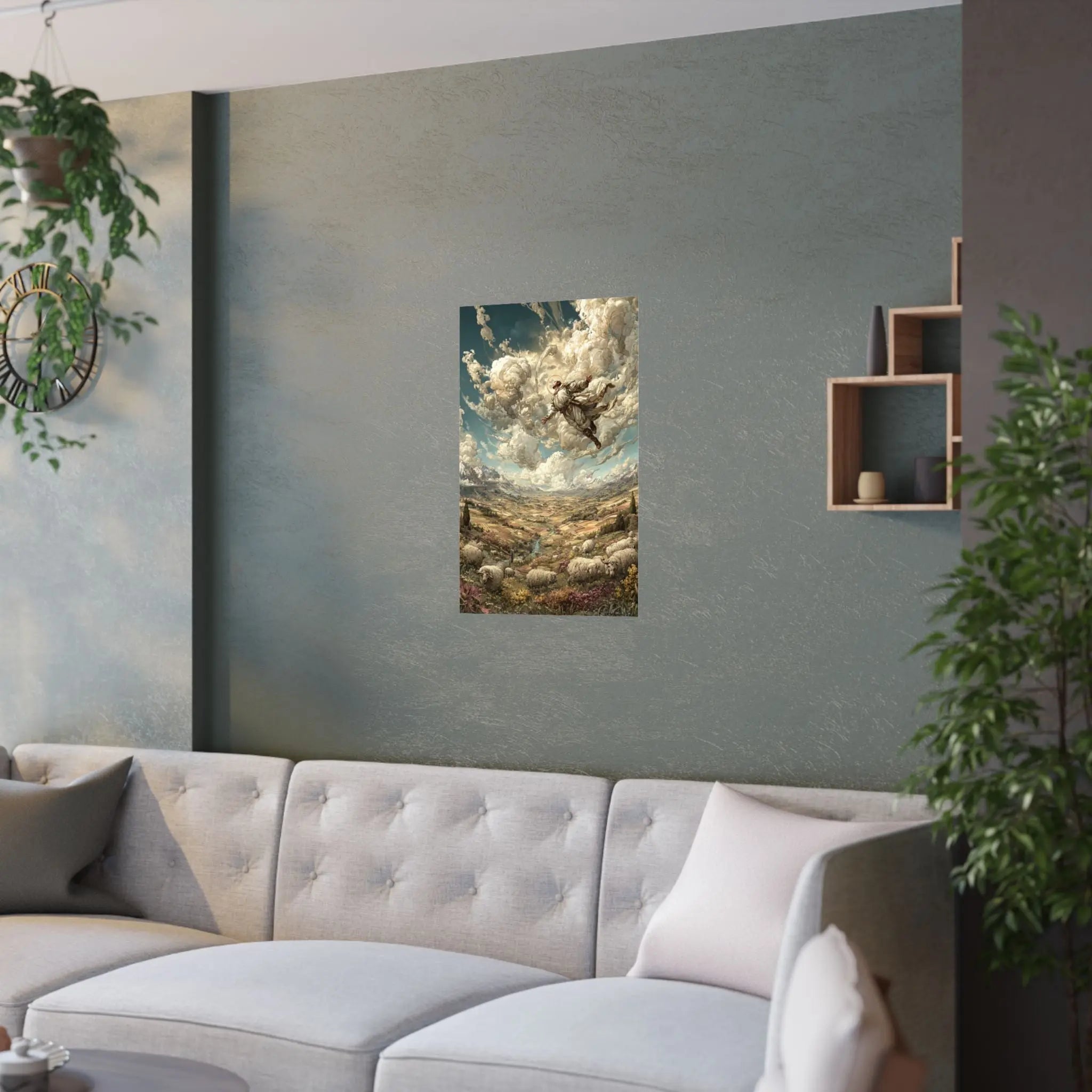 Satin Poster — Shepherd Ascending Fantasy Landscape Print (210gsm) Printify