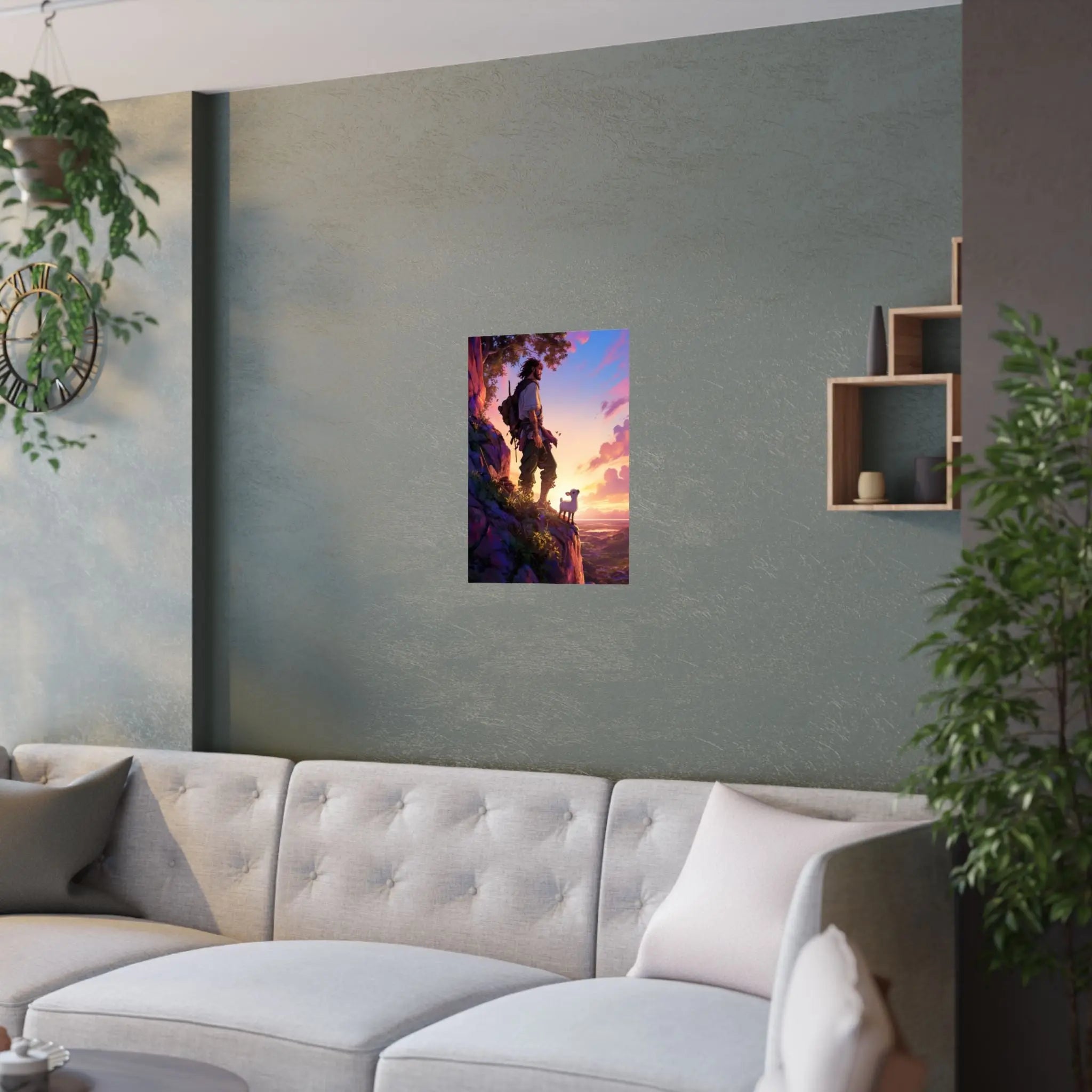Satin Poster – Adventurer at Sunset Illustration (210gsm) Printify