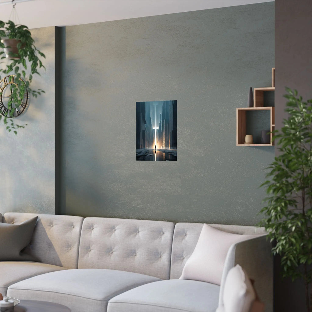 Satin Poster — Solitary Figure in Futuristic Cityscape (210gsm) Printify
