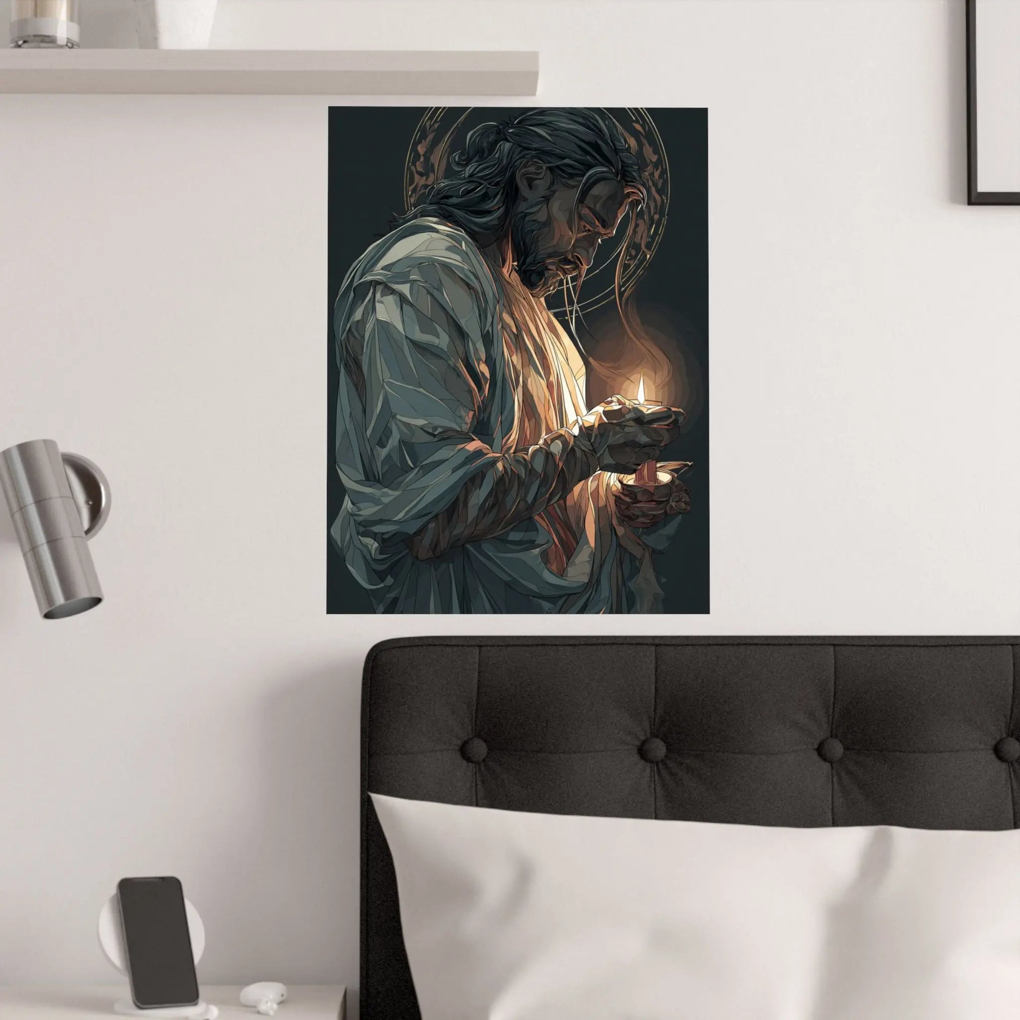 Satin Poster — Devotional Jesus Holding Candlelight (210gsm) Printify
