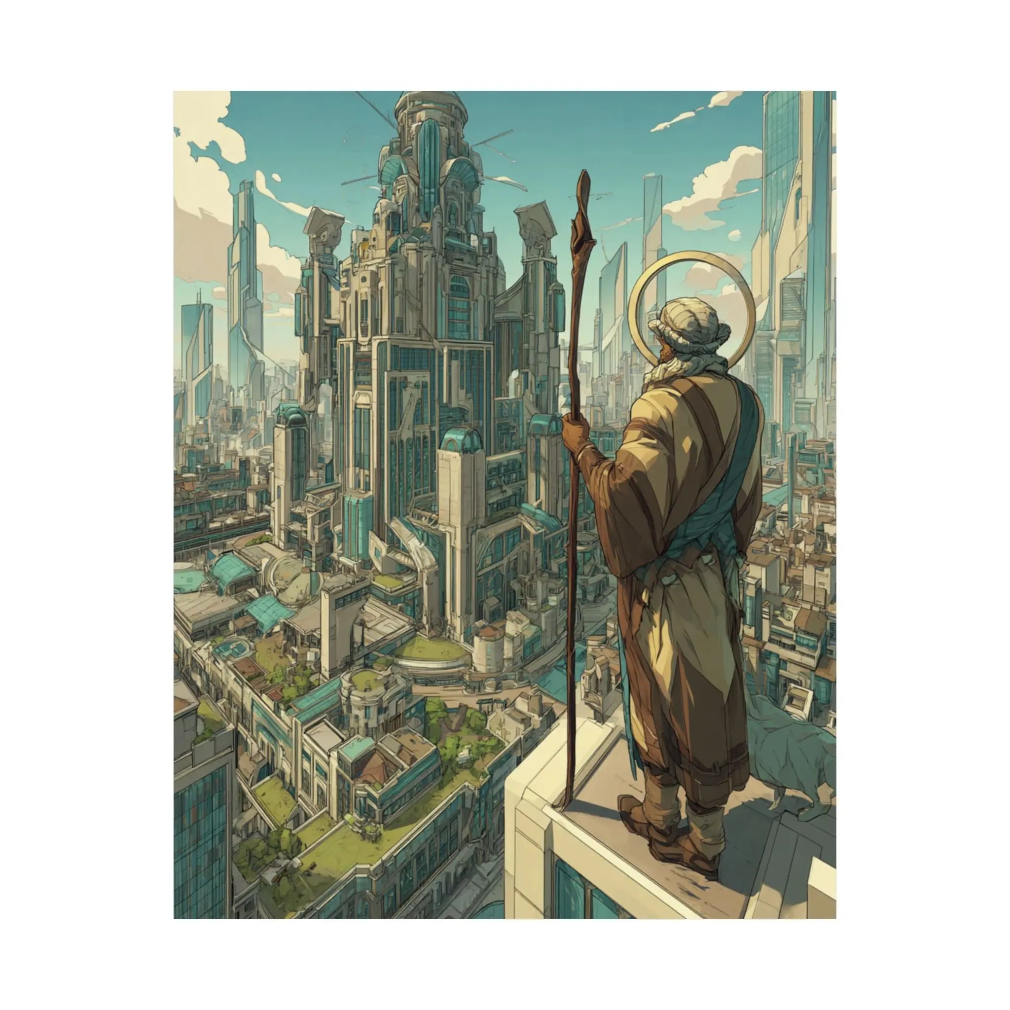 Satin Poster — City Sentinel Fantasy Art Print (210gsm) Printify