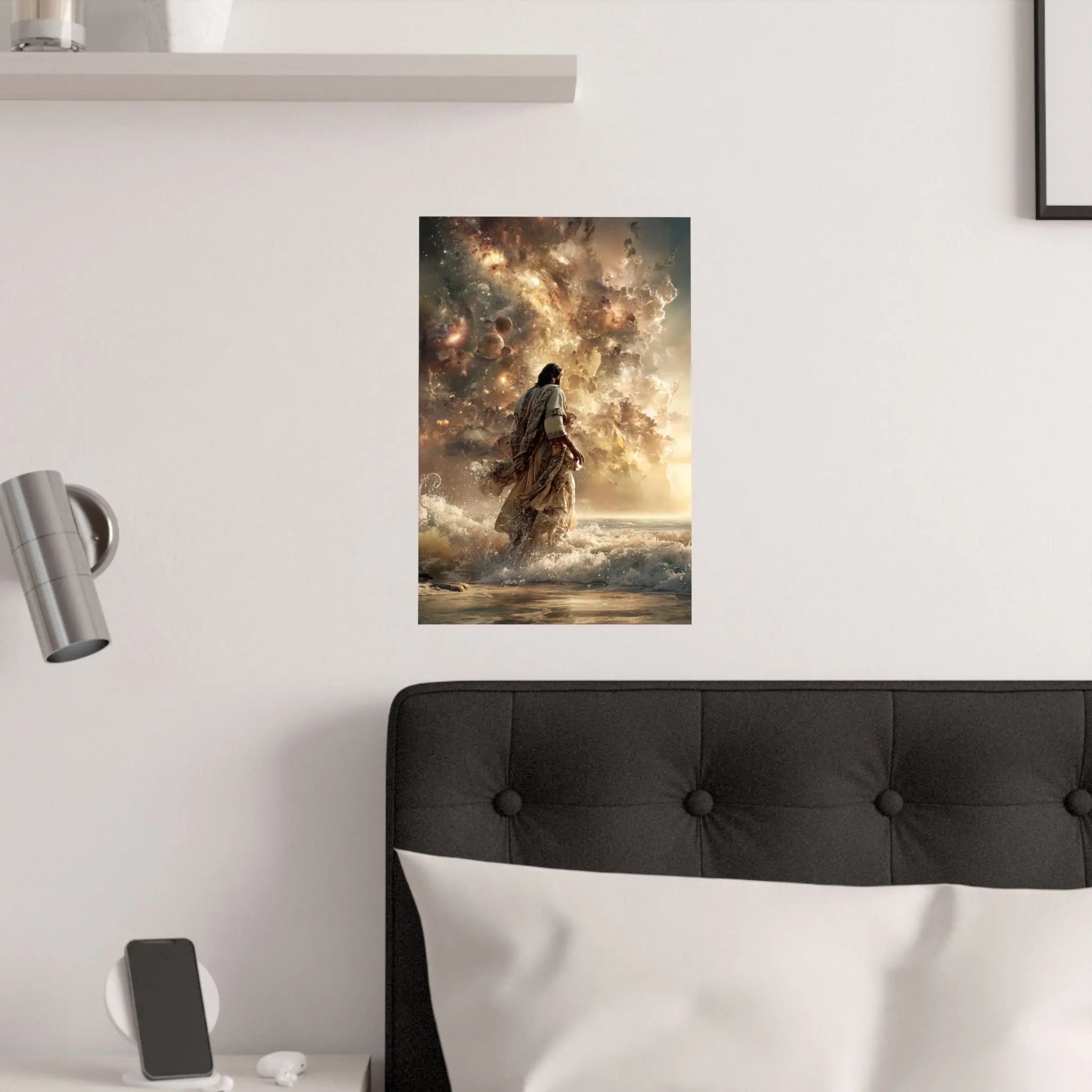 Religious Jesus Walking on Water Satin Poster — Inspirational Christian Wall Art (210gsm) Printify