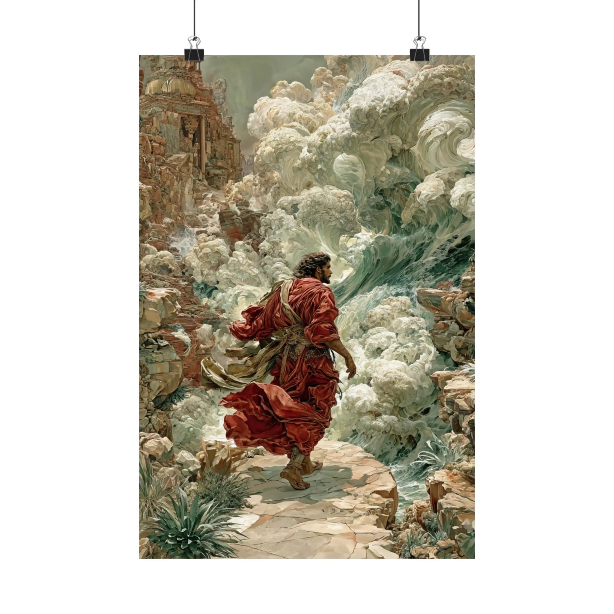Satin Poster – Dramatic Biblical Parting of the Red Sea Art Print Printify