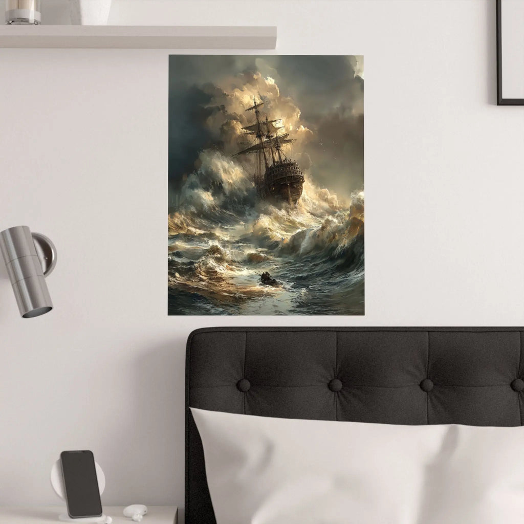 Satin Poster — Stormy Shipwreck Art Print Printify