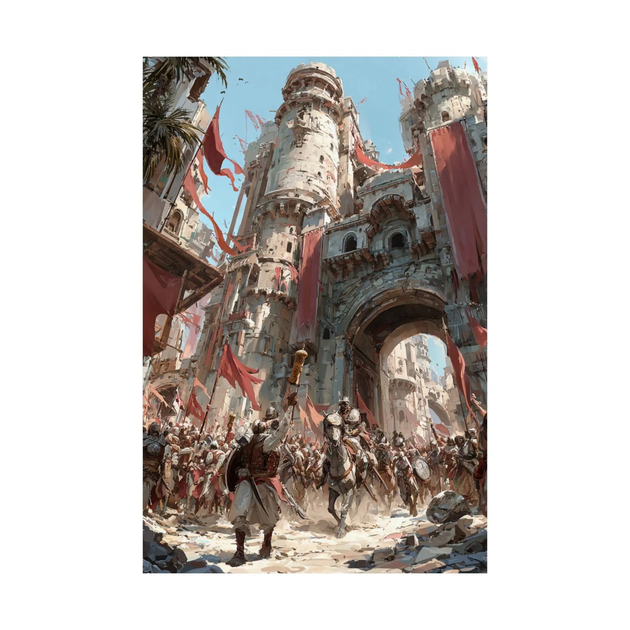 Medieval City Gates Satin Poster — Epic Castle Battle Art Print (210gsm) Printify