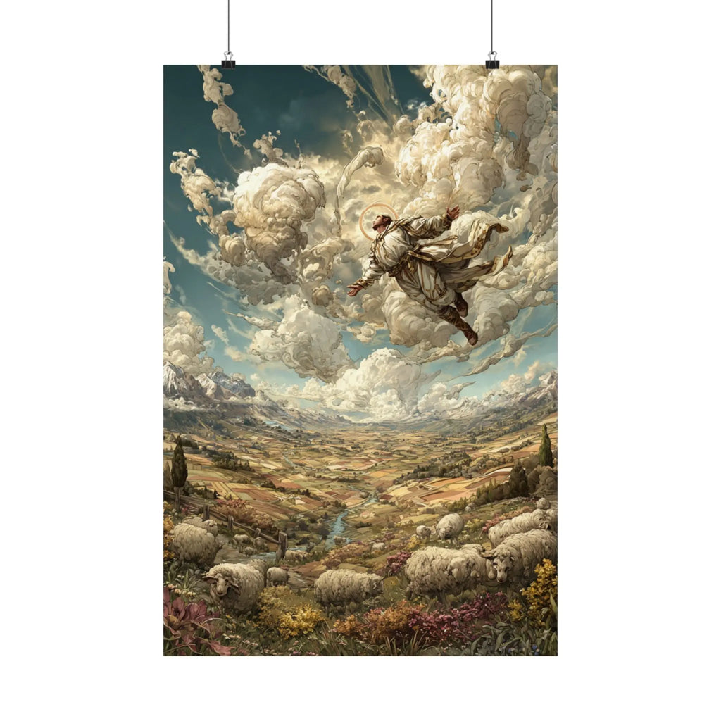 Satin Poster — Shepherd Ascending Fantasy Landscape Print (210gsm) Printify
