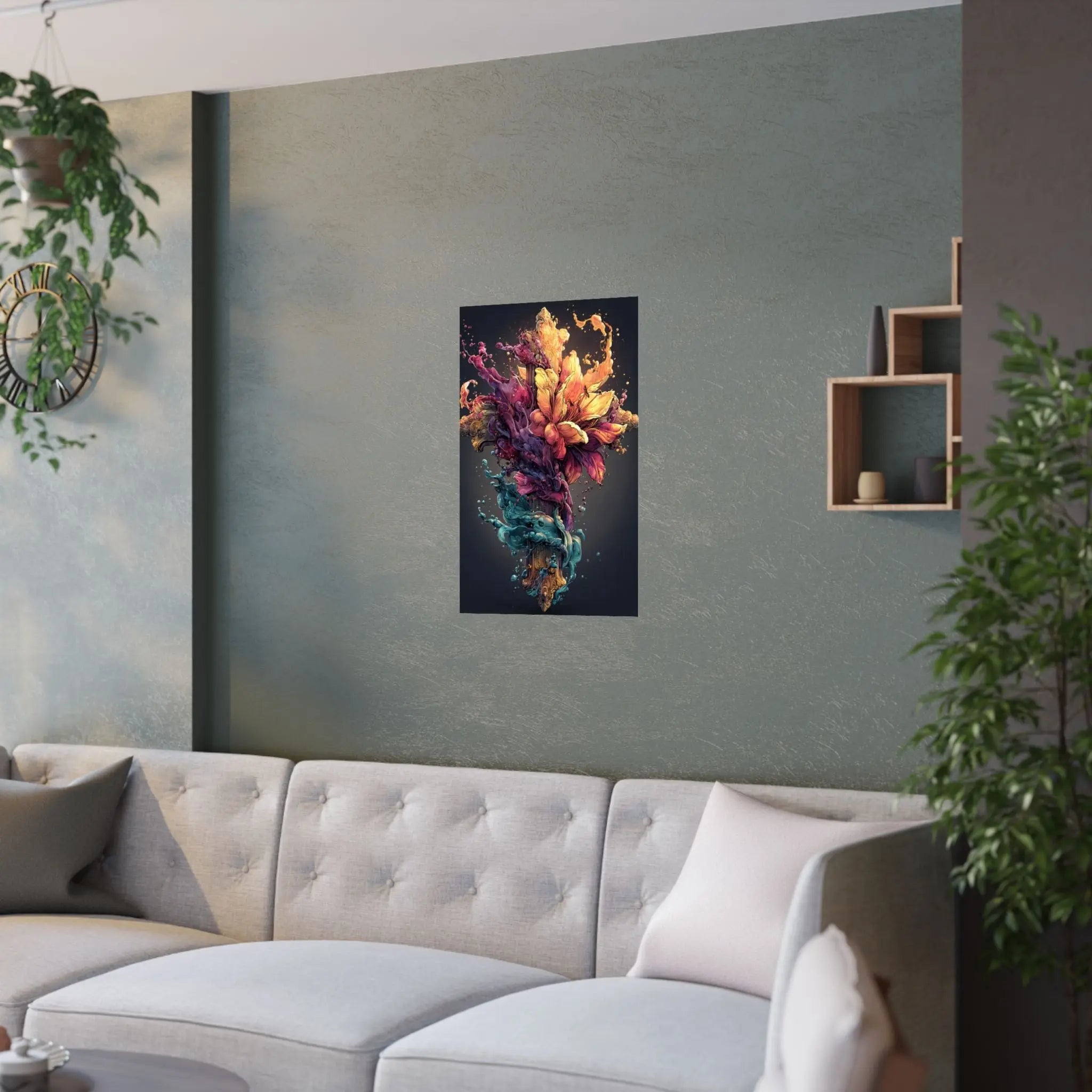 Satin Poster — Vibrant Floral Splash Art Print Printify