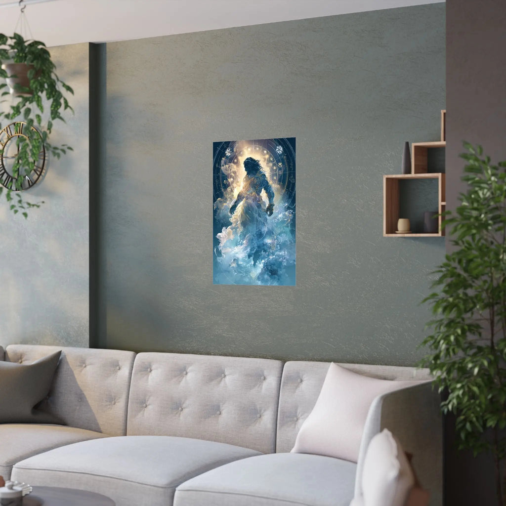 Celestial Guardian Poster — Ethereal God figure Satin Wall Art Printify
