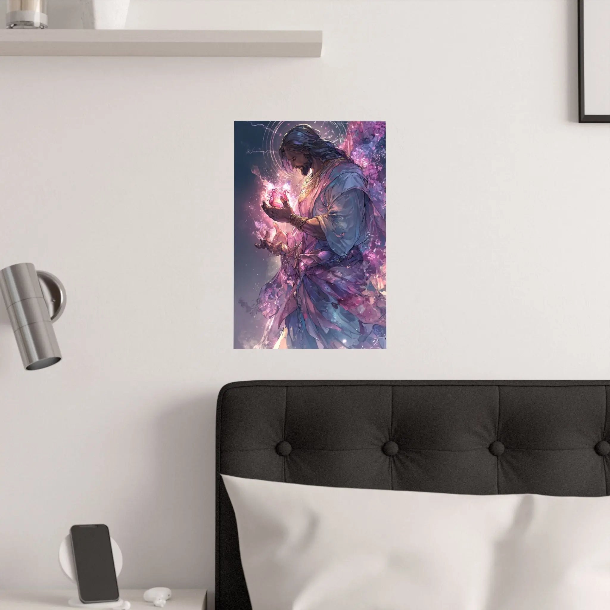 Satin Poster — Radiant Christ Holding Heart Illustration (210gsm) Printify