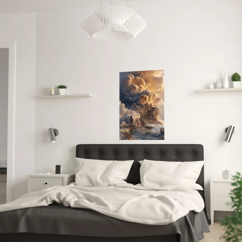 Satin Poster — Dreamy Cloud Stairway Wall Art (210gsm) Printify