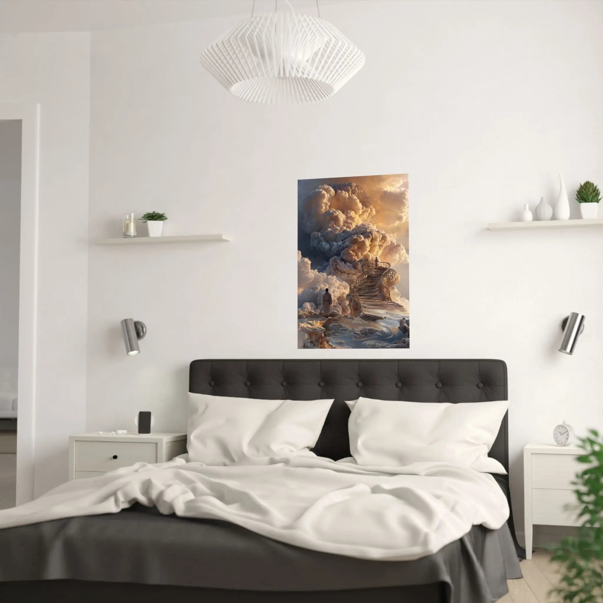 Satin Poster — Dreamy Cloud Stairway Wall Art (210gsm) Printify
