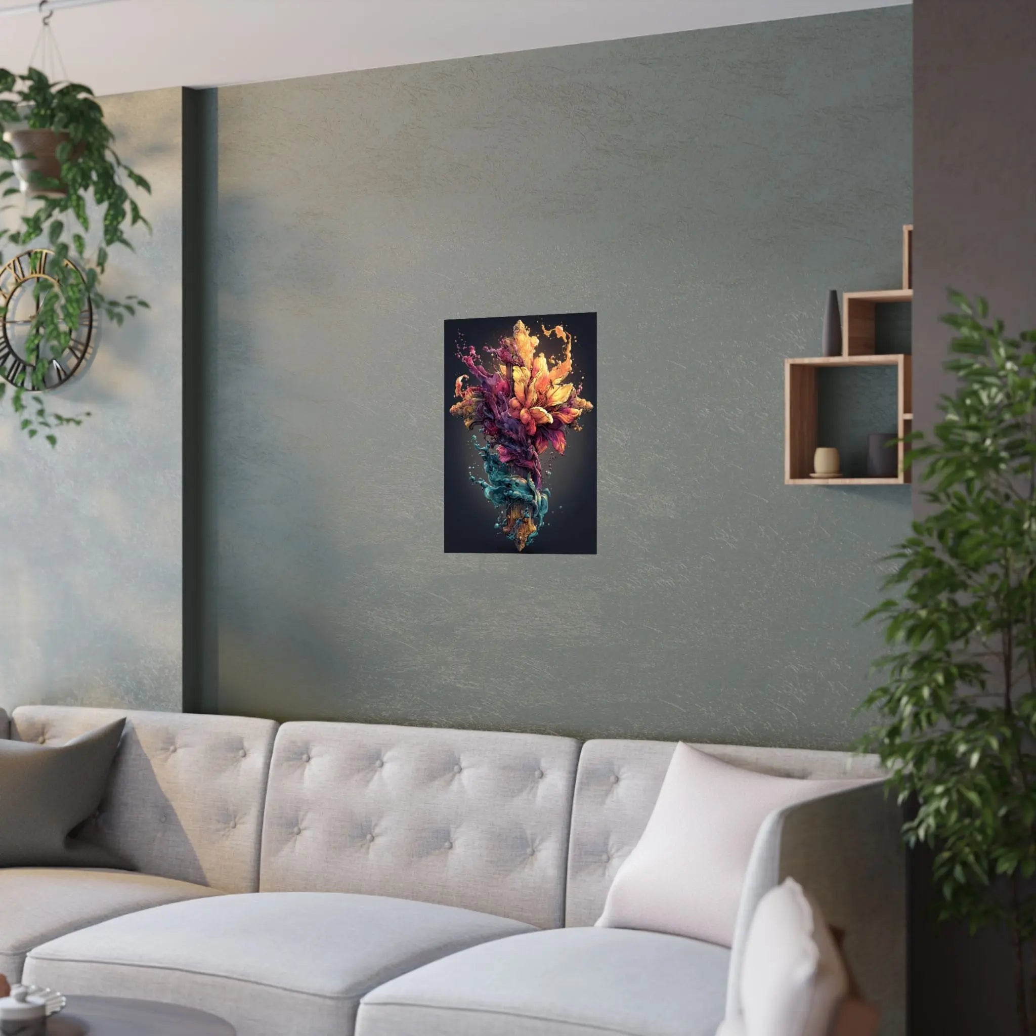 Satin Poster — Vibrant Floral Splash Art Print Printify