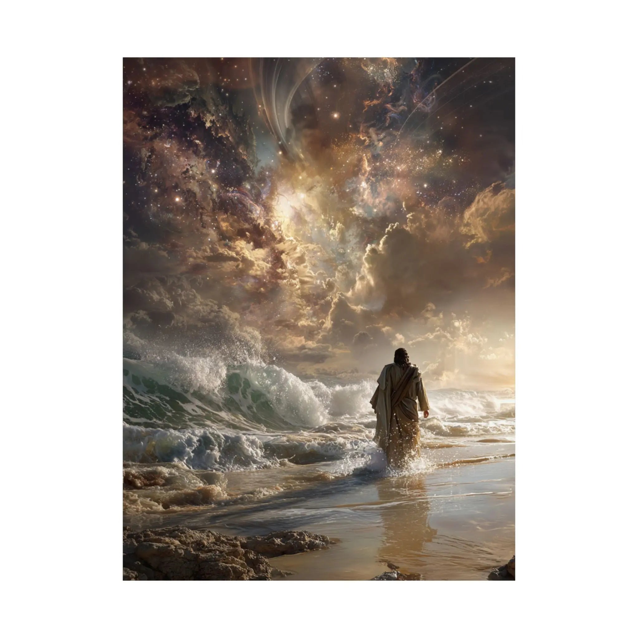Satin Poster — Stormy Seascape with Jesus (210gsm) Printify