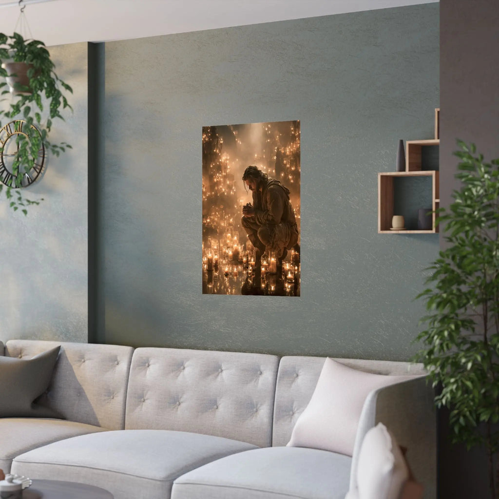 Satin Poster — Reflective Candlelight Prayer Wall Art Printify