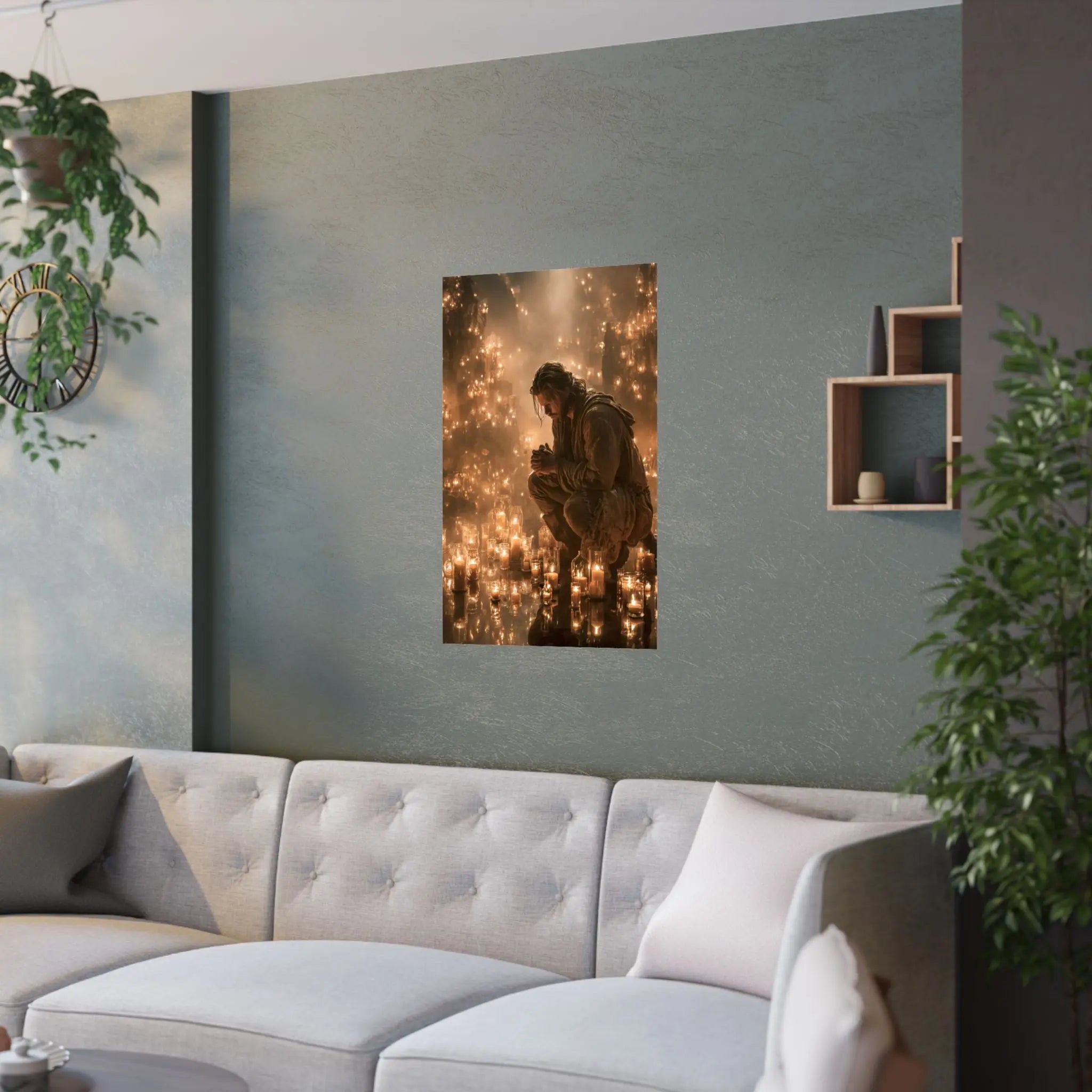 Satin Poster — Reflective Candlelight Prayer Wall Art Printify