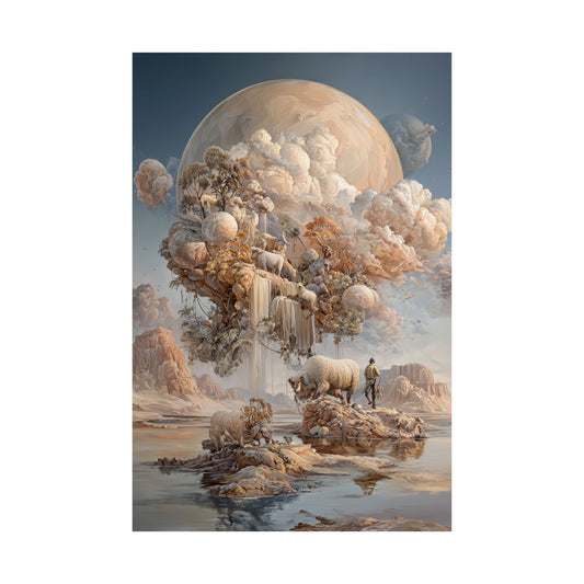Dreamscape Moon Poster — Surreal Pastel Landscape Art Print