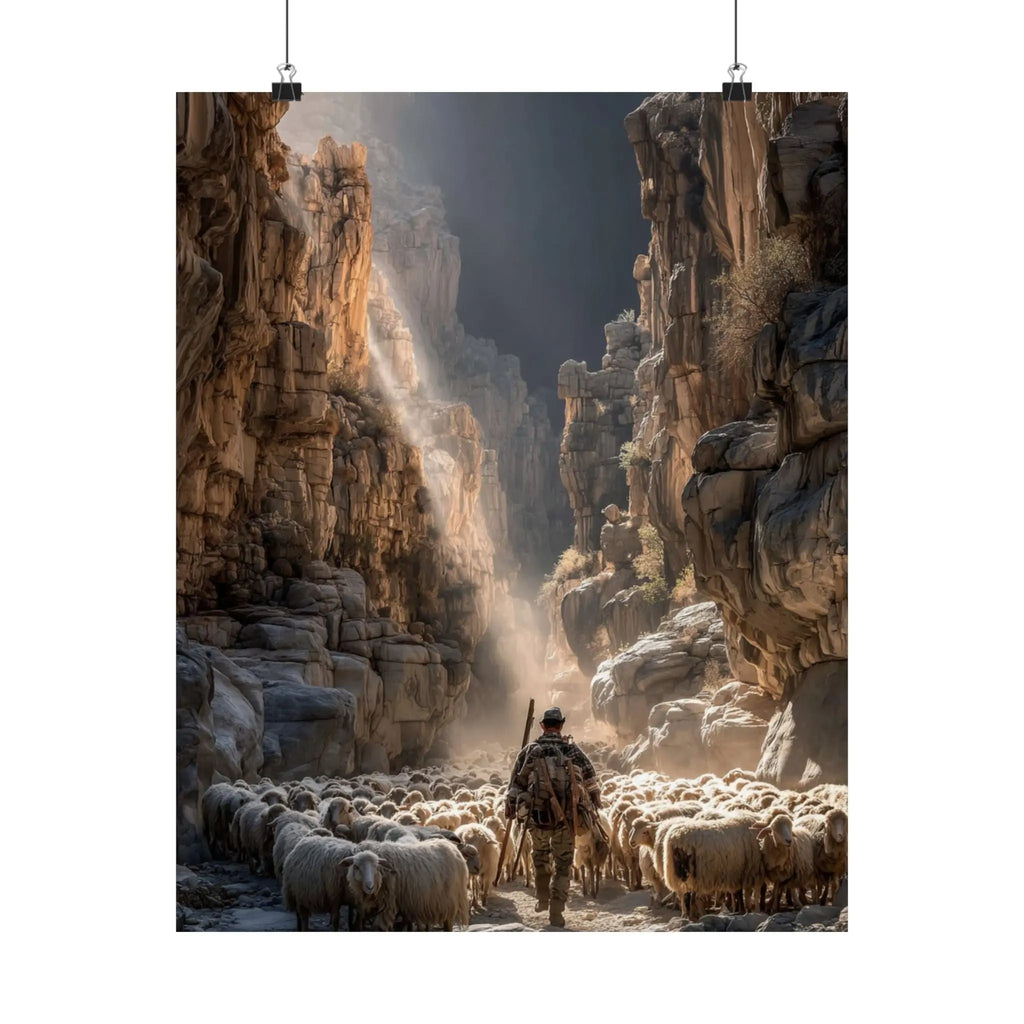 Satin Poster — Shepherd in Canyon: Dramatic Scenic Wall Art (210gsm Satin) Printify