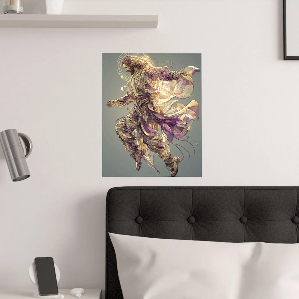 Jesus Christ Satin Poster — Ethereal Gold & Purple Religious Wall Art Printify