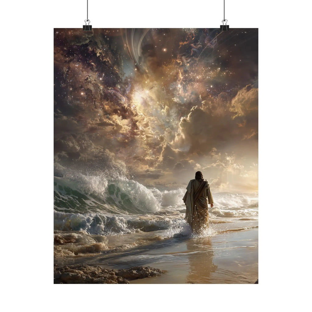 Satin Poster — Stormy Seascape with Jesus (210gsm) Printify