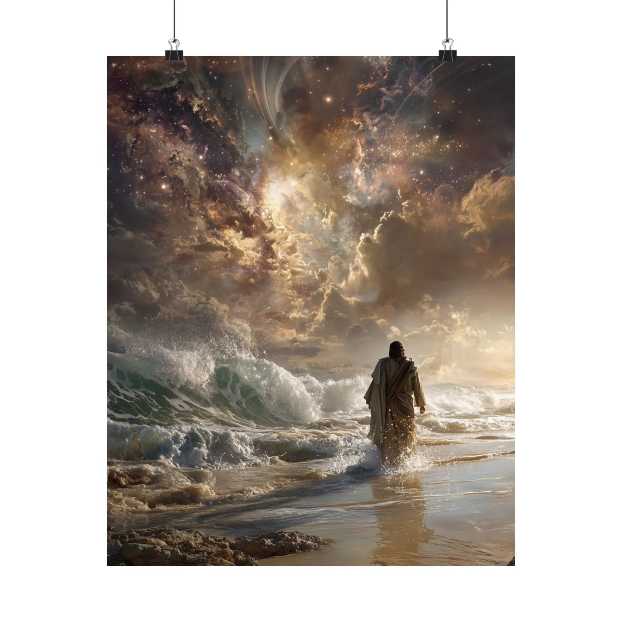 Satin Poster — Stormy Seascape with Jesus (210gsm) Printify