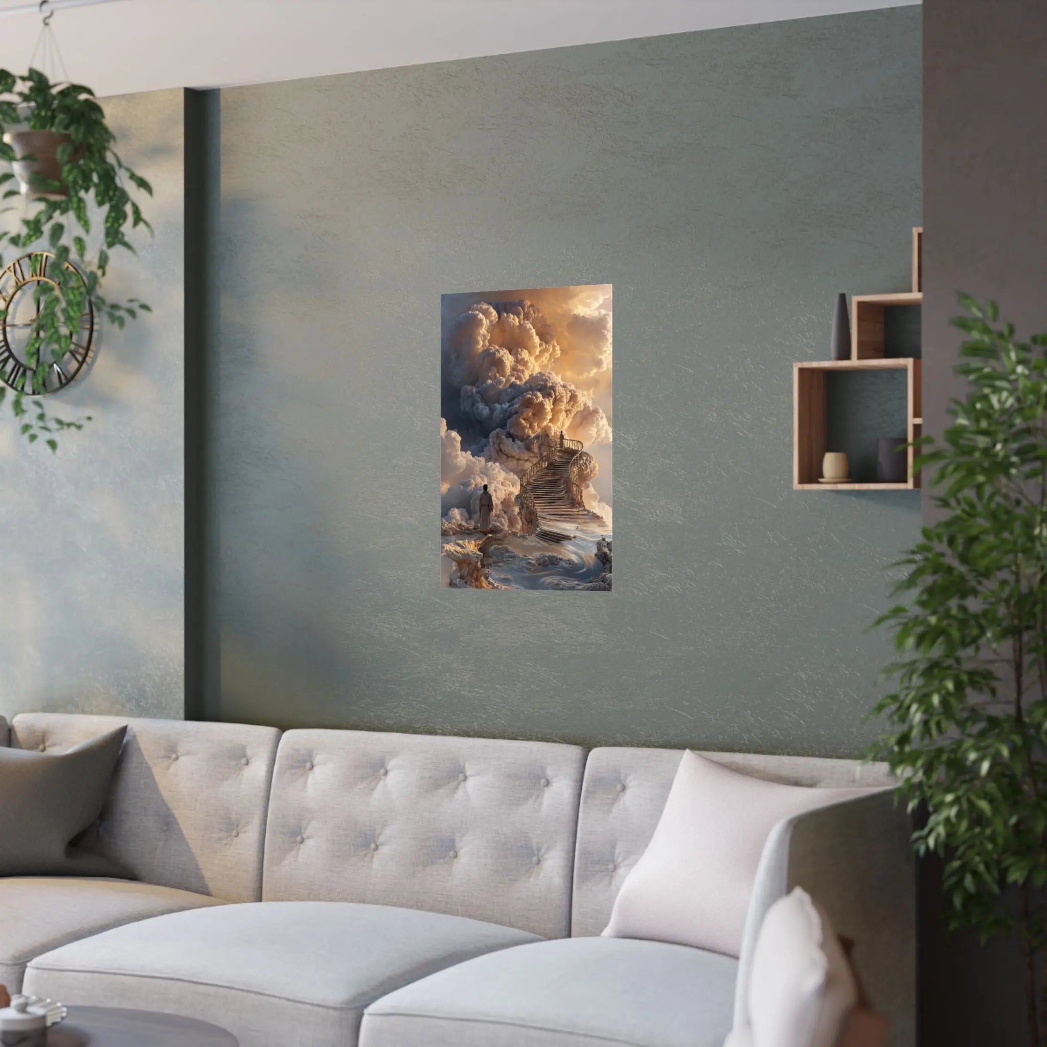 Satin Poster — Dreamy Cloud Stairway Wall Art (210gsm) Printify