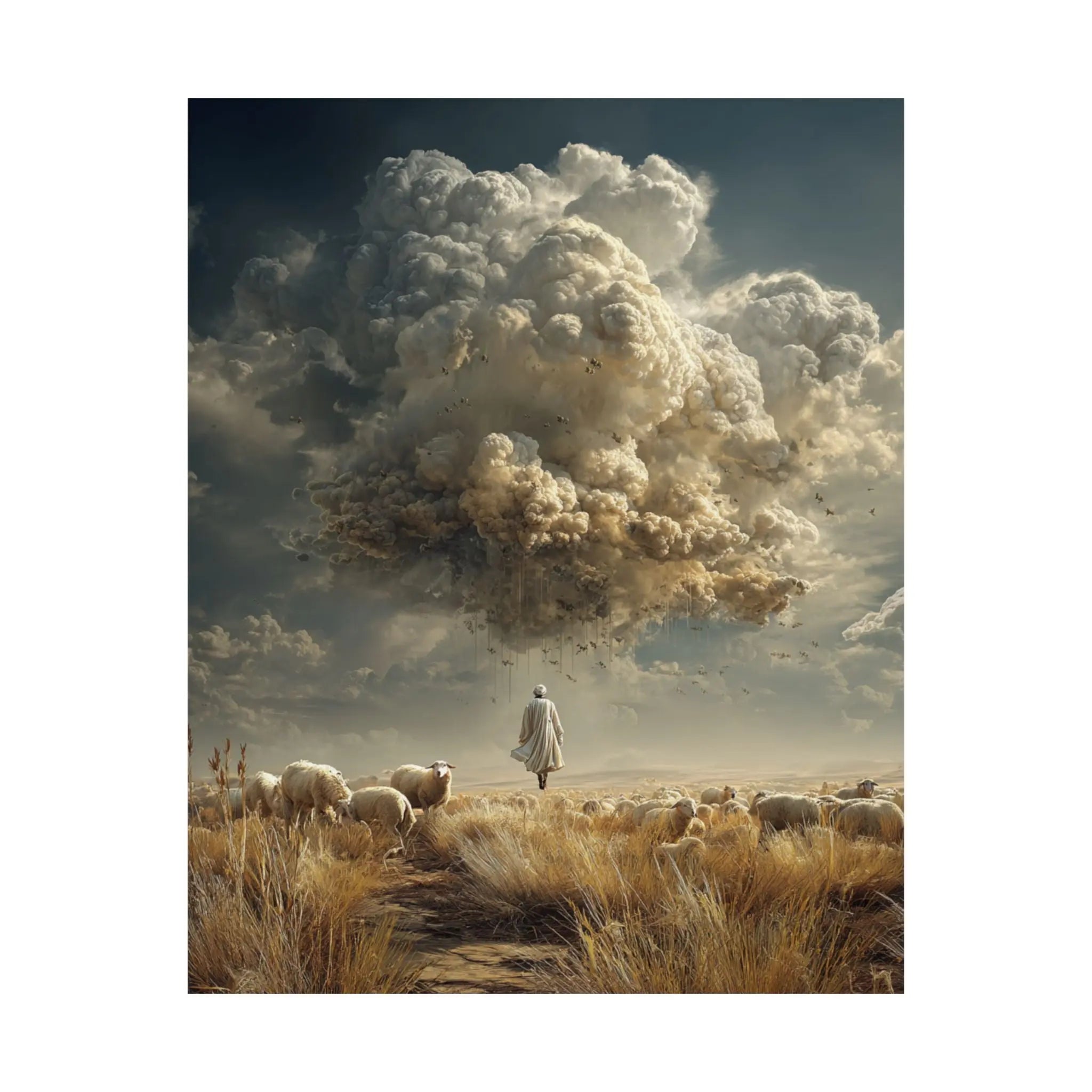 Surreal Shepherd & Cloudscape Satin Poster Printify