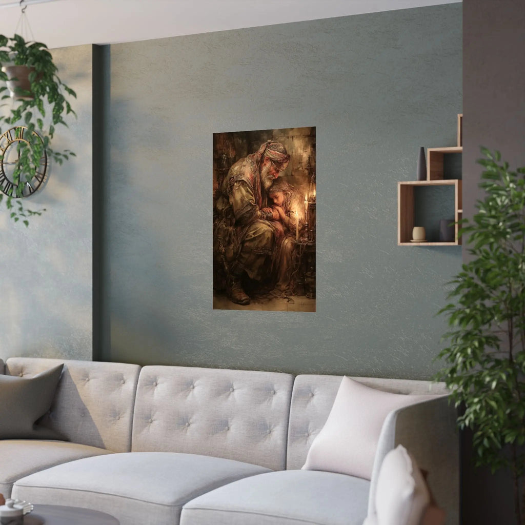 Satin Poster — Warm Rustic Nativity Scene Art Print Printify