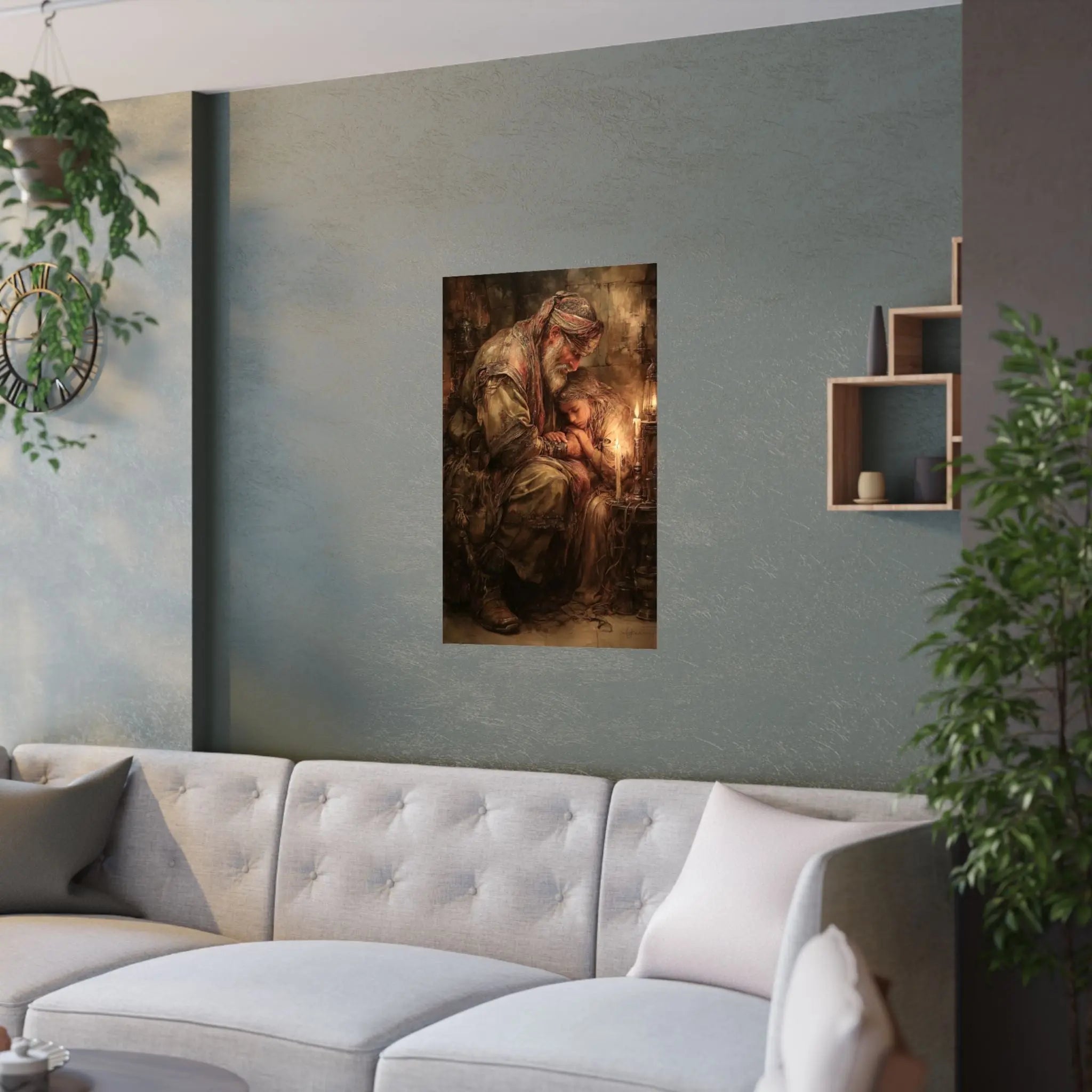 Satin Poster — Warm Rustic Nativity Scene Art Print Printify