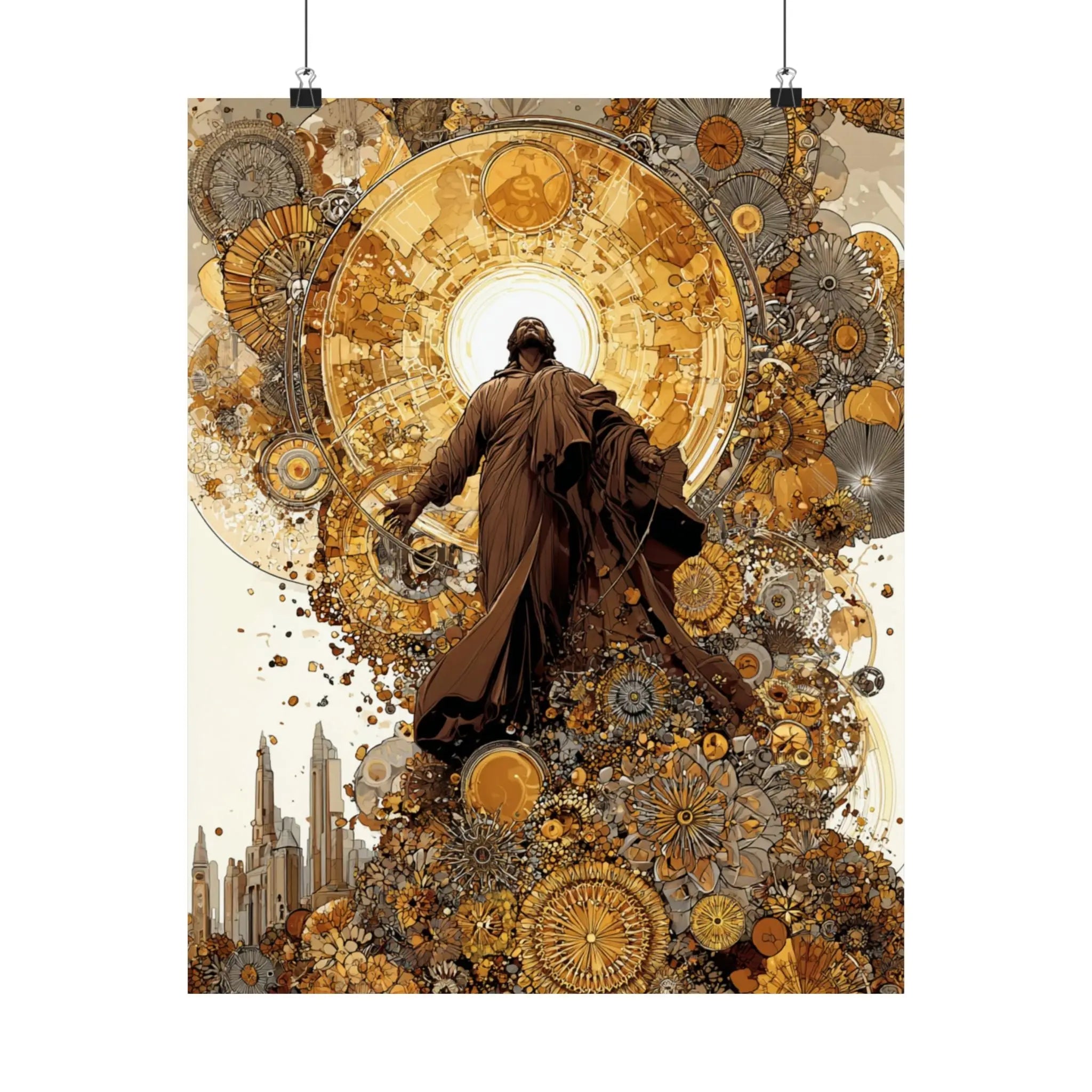 Satin Poster — Steampunk Jesus Ascension Art Print Printify