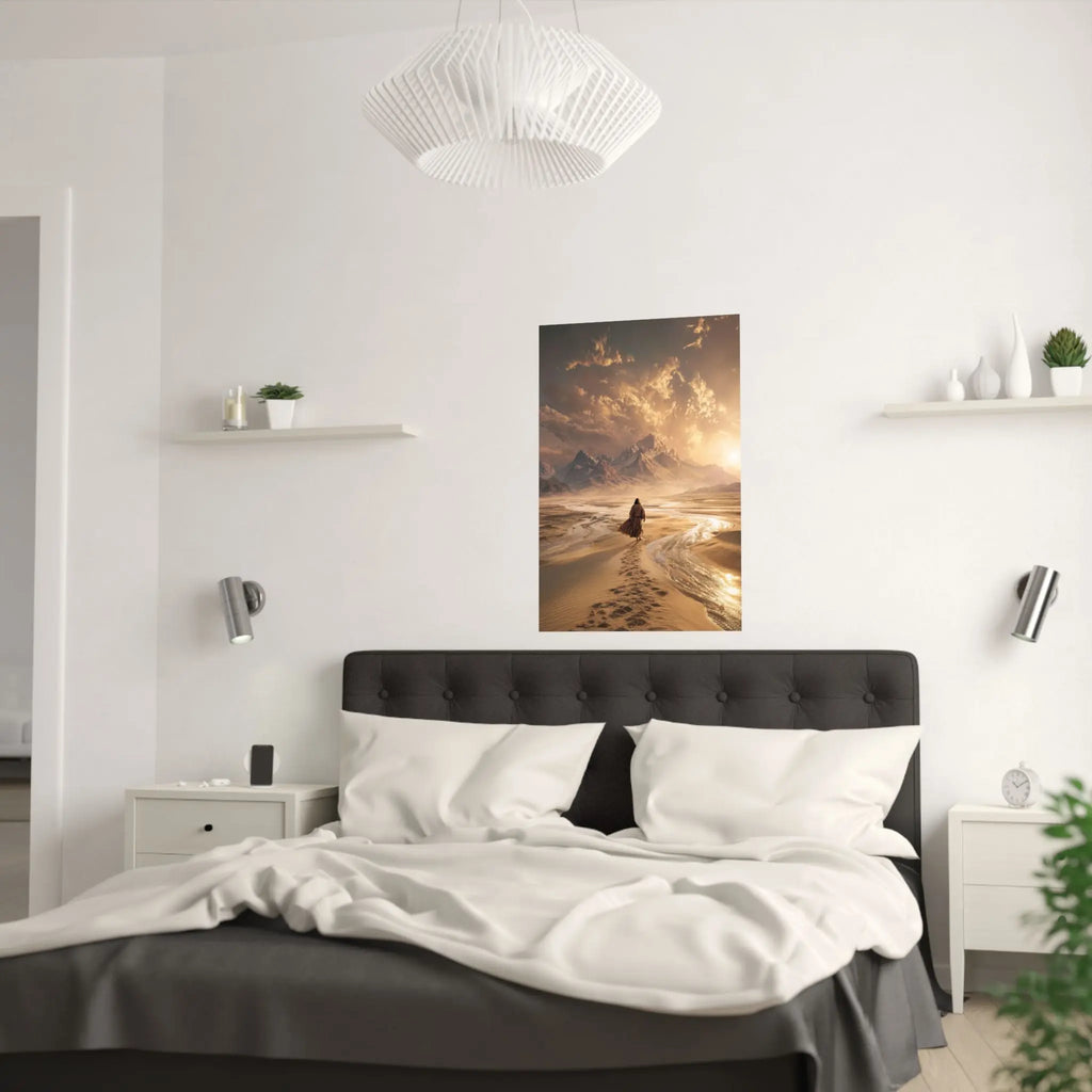 Jesus in The Dessert Satin Poster — Epic Sunset Landscape Wall Art (210gsm) Printify