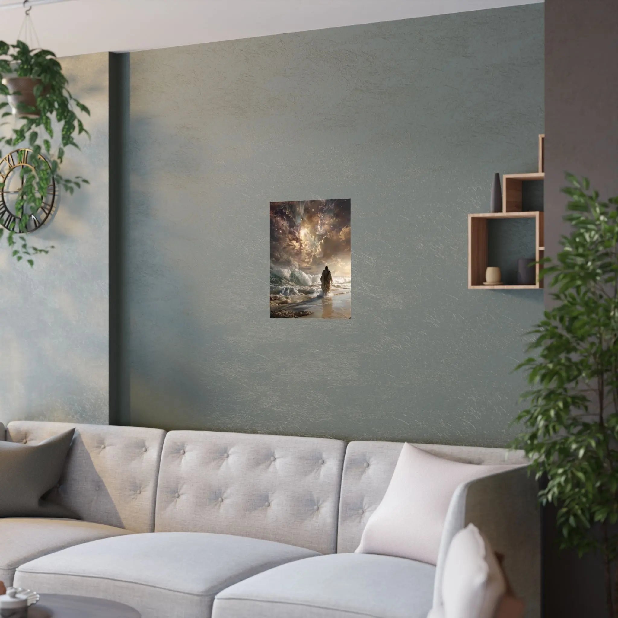 Satin Poster — Stormy Seascape with Jesus (210gsm) Printify
