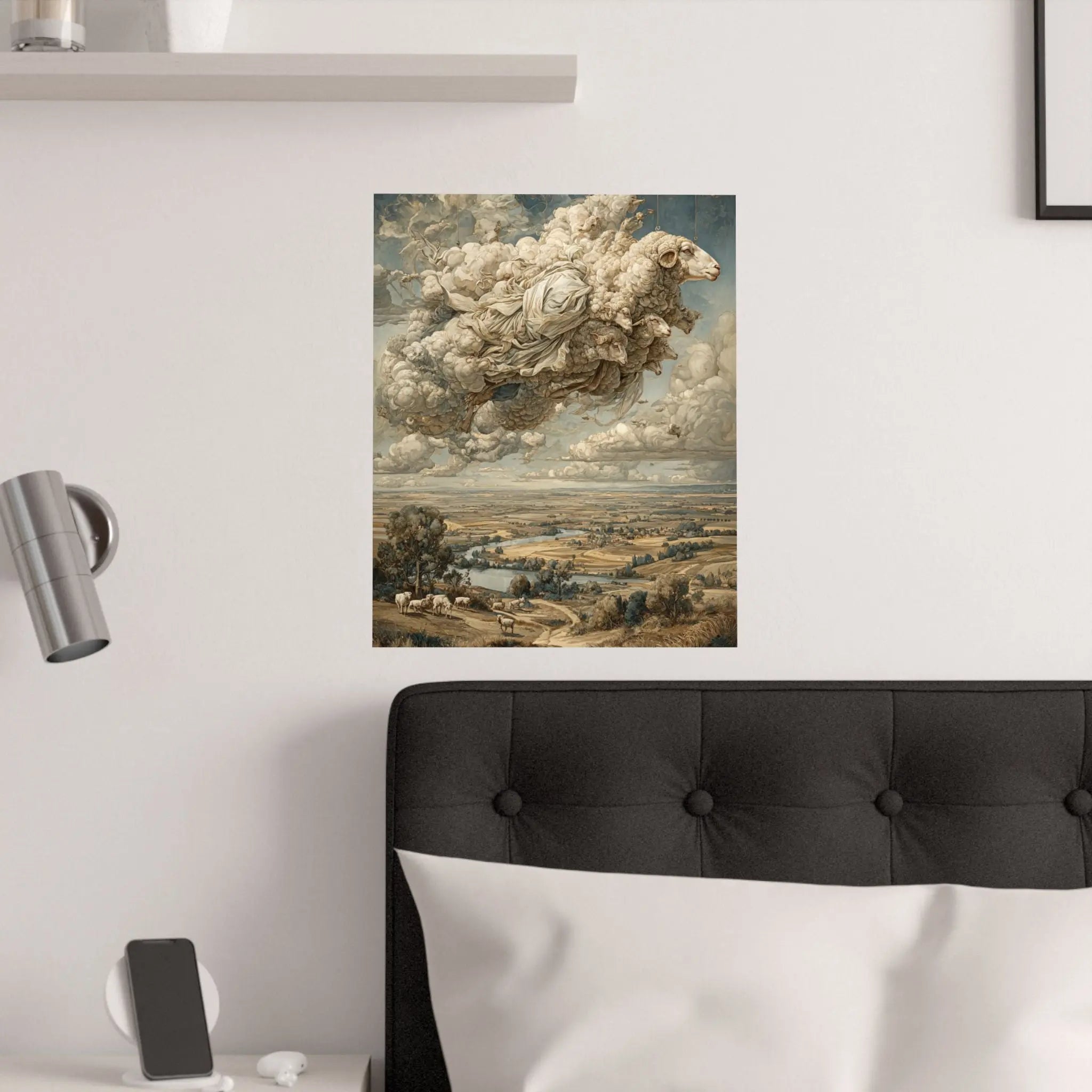 Surreal Cloud Sheep Satin Poster — Dreamscape Landscape Art Print Printify