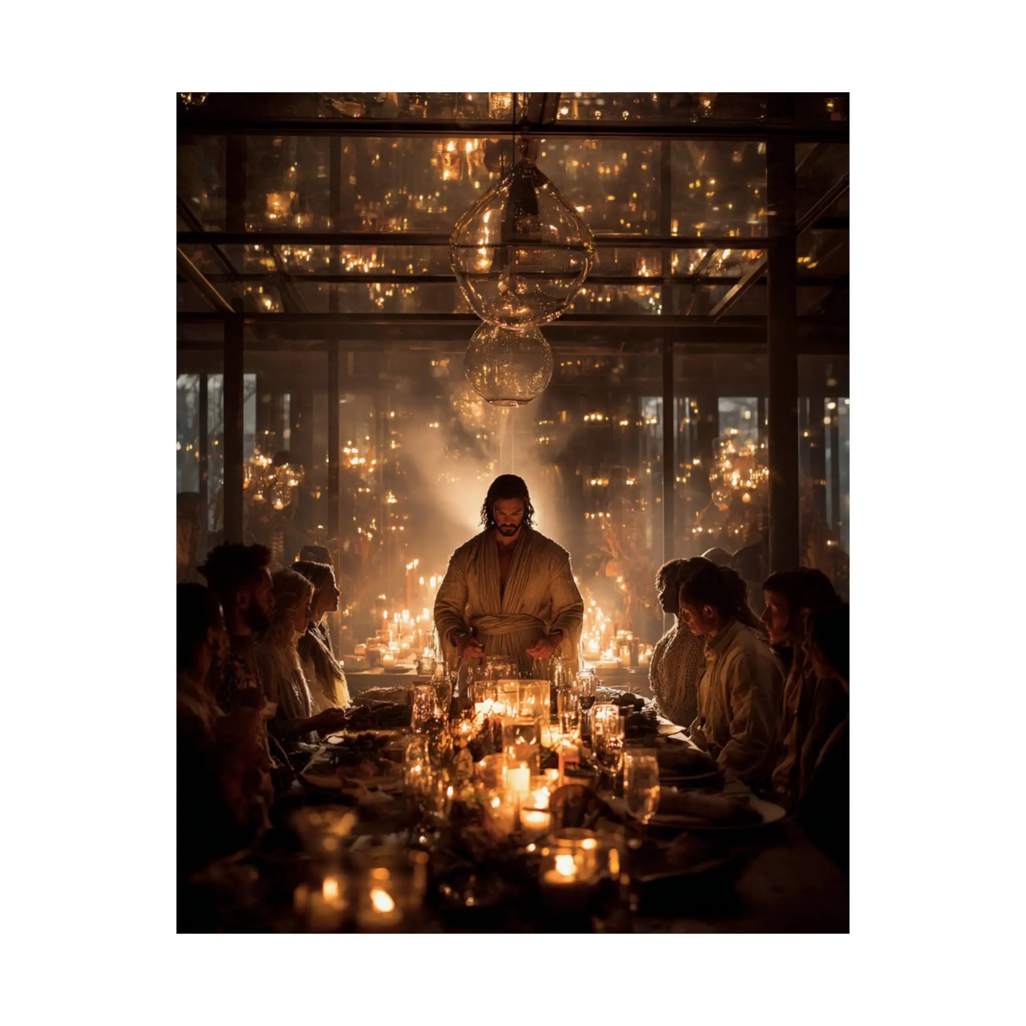 Satin Poster — Candlelit Dinner Scene Wall Art (210gsm) Printify