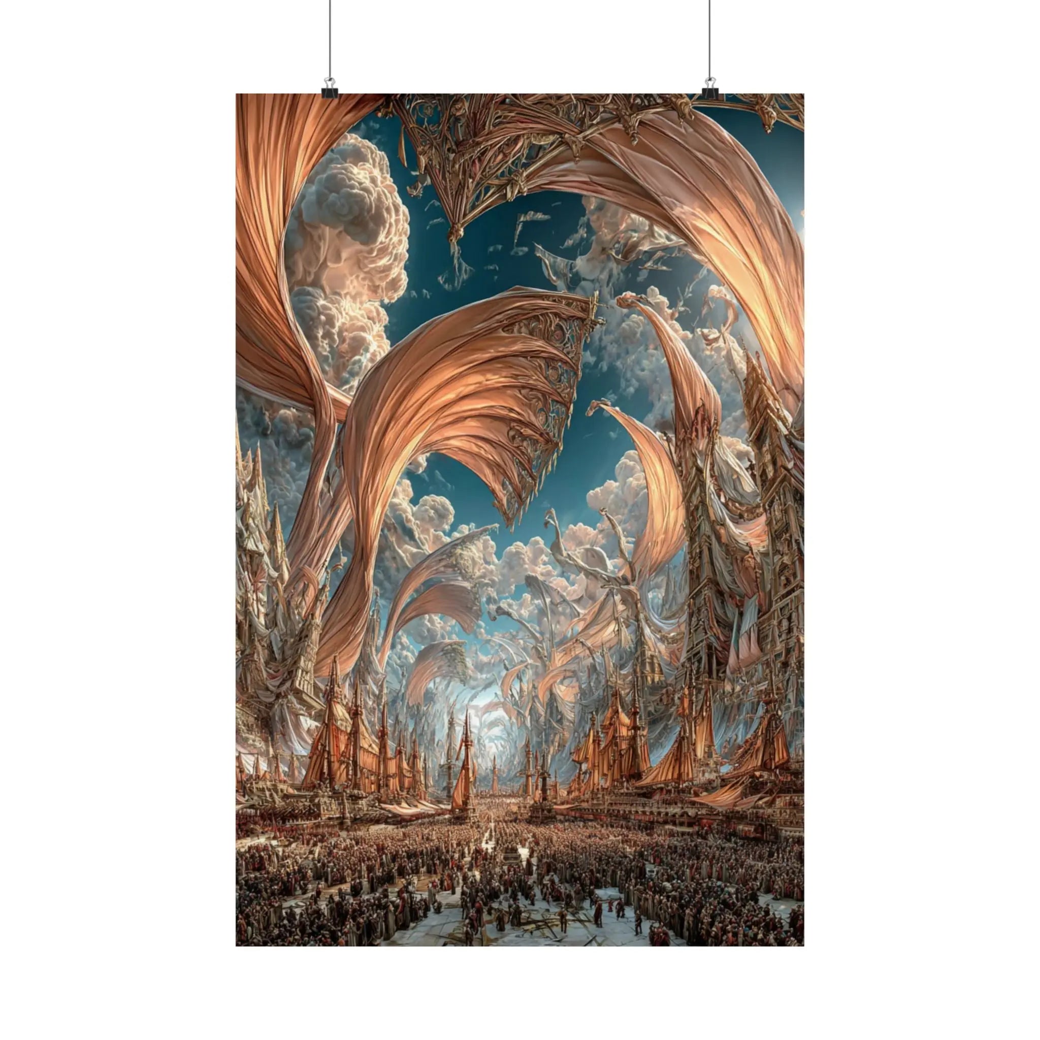 Surreal Cityscape Satin Poster — Dreamlike Bronze Canopy Art Print Printify