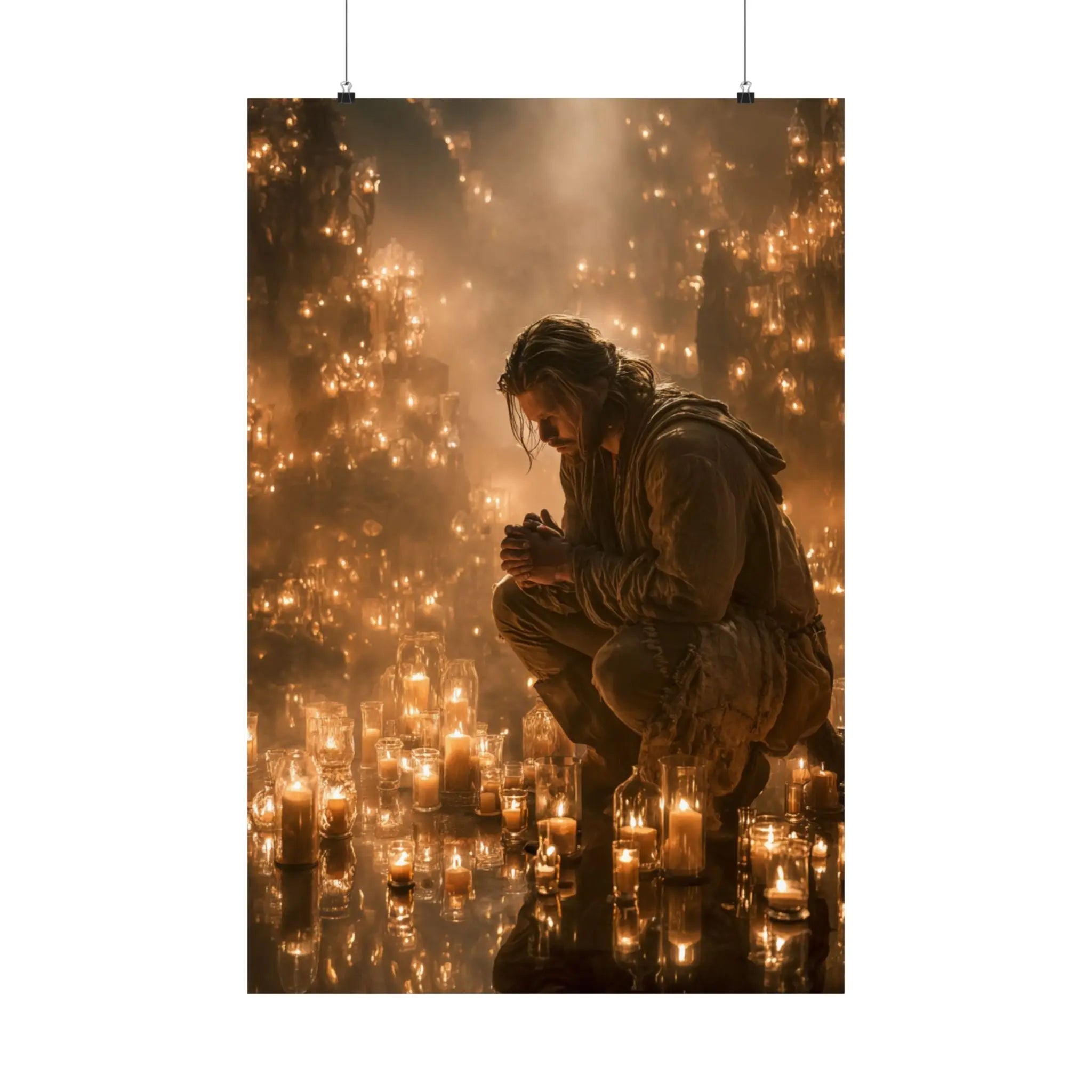 Satin Poster — Reflective Candlelight Prayer Wall Art Printify
