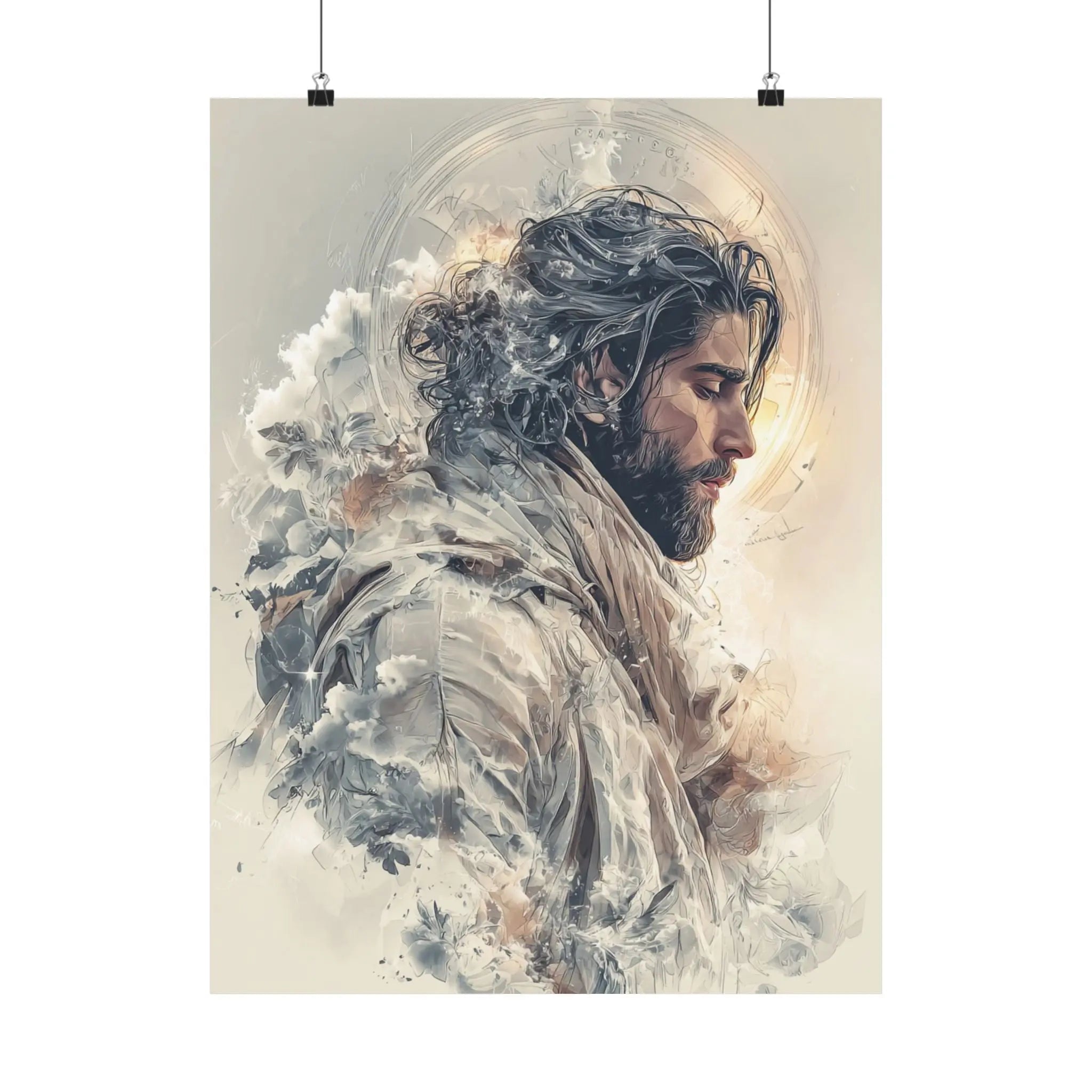 Satin Poster — Ethereal Jesus Portrait Art Print Printify