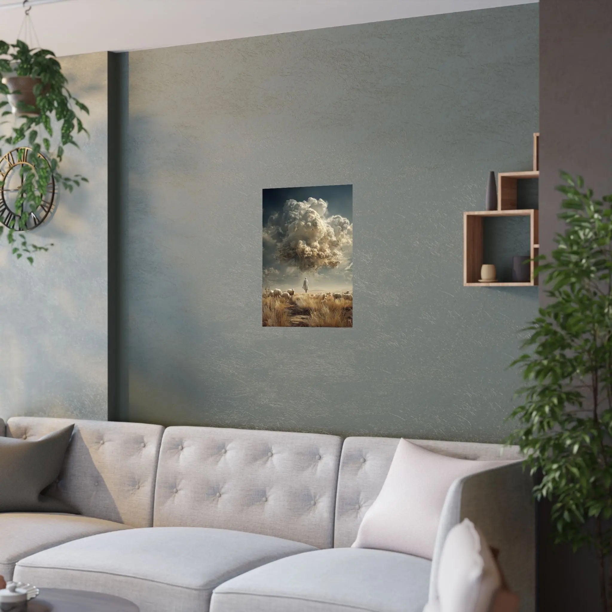 Surreal Shepherd & Cloudscape Satin Poster Printify